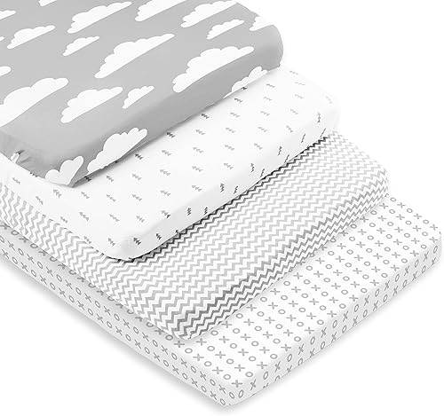 Miniatura 6 de BaeBae Goods Sábanas de cuna prémium para bebés, niños y niñas, paquete de 4, juego de sábanas bajeras de punto de jersey, suave y transpirable,