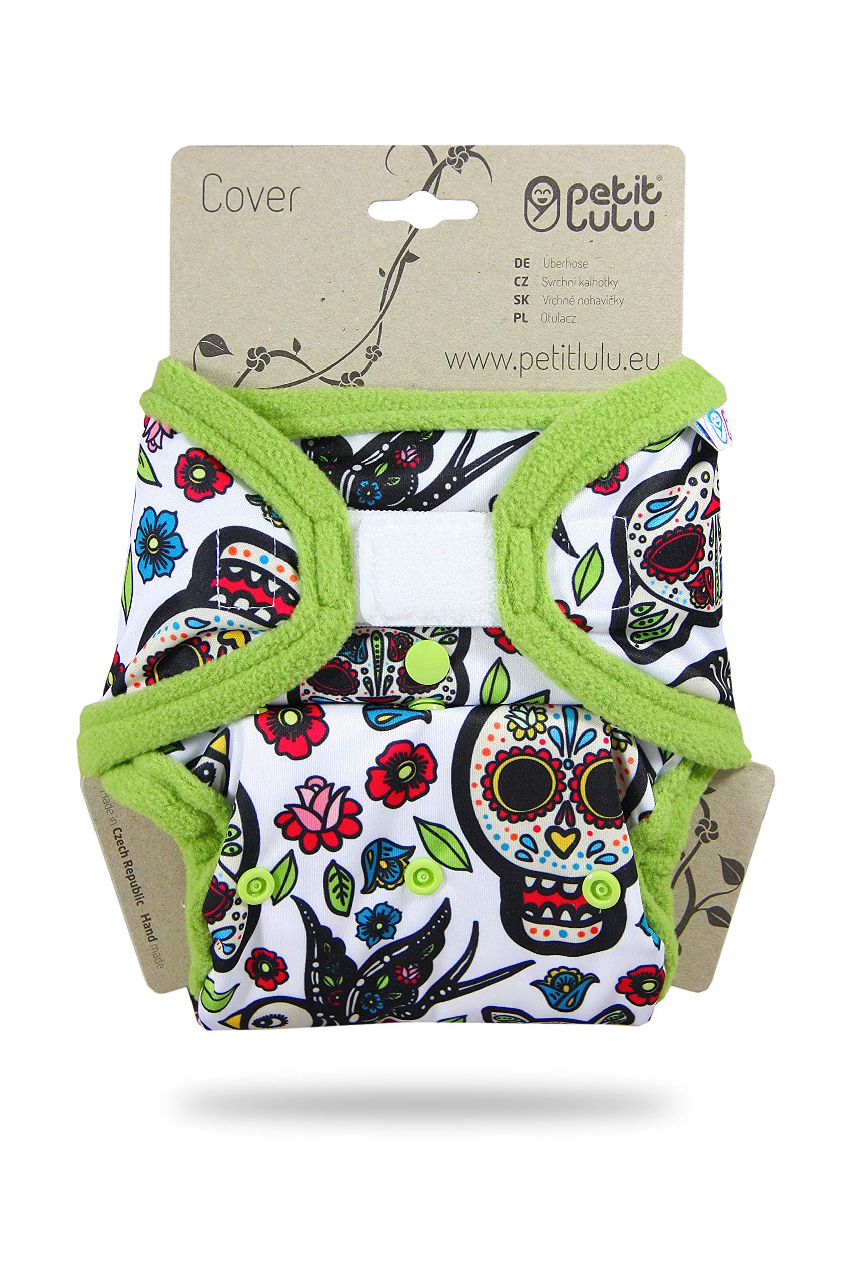 Cover Petit Lulu | Taglia unica | Hook & Loop | Pannolini lavabili | | Pannolino di stoffa | Prodotto in Europa (Mexican Skulls (on white))