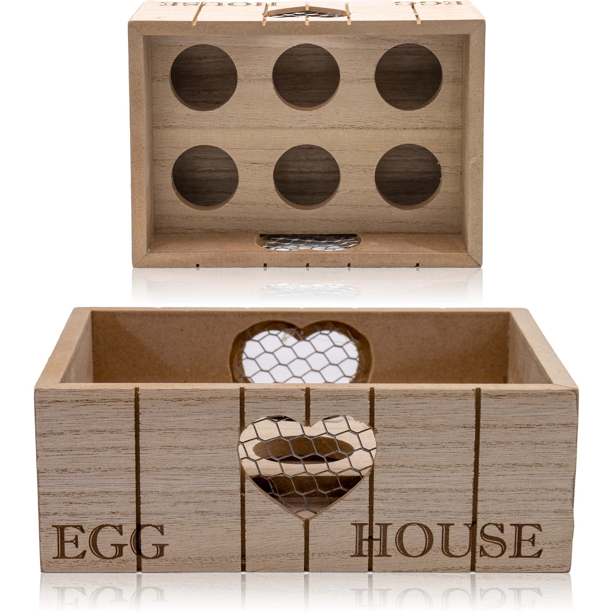 Farmers Market General Store Egg Tray - 6 Capacity House Basket Wooden Crate Storage Holder, Kitchen Countertop Decor