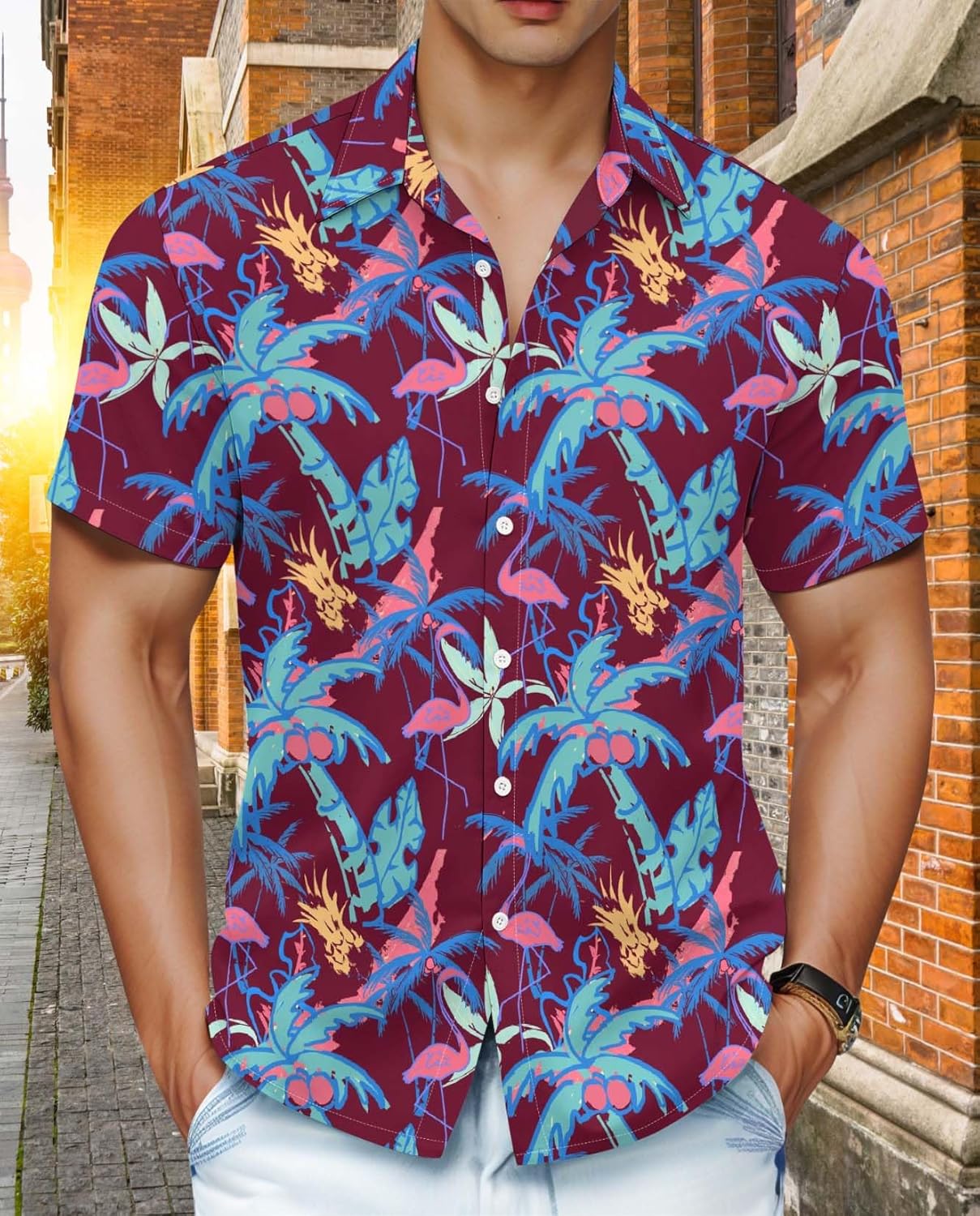 Casual Short Sleeve Button Down Shirts for Men Tropical Floral Holiday Beach Shirts Summer Trendy Collared T Shirts