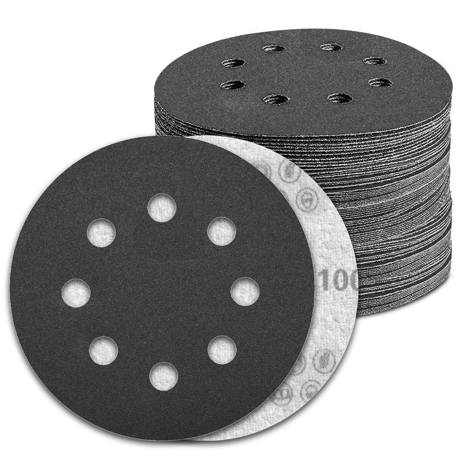 KONGMING 100 PCS 125mm Wet Dry Sanding Discs 8 Hole Grit 1000 Hook and Loop Silicon Carbide Sandpaper for Random Orbital Sander