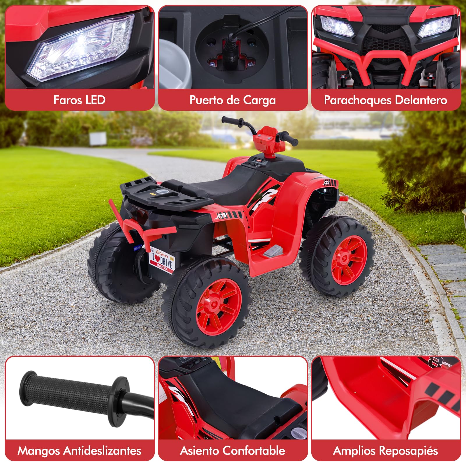 GOPLUS Quad Eléctrico ATV 24 V, Juguete de 4 Ruedas con Luces LED, Coche para Niños con Conexión Inalámbrica, Música, Radio, con Velocidad Baja y Arranque Suave para Niños de 3 A 8 Años, Negro (Rojo)