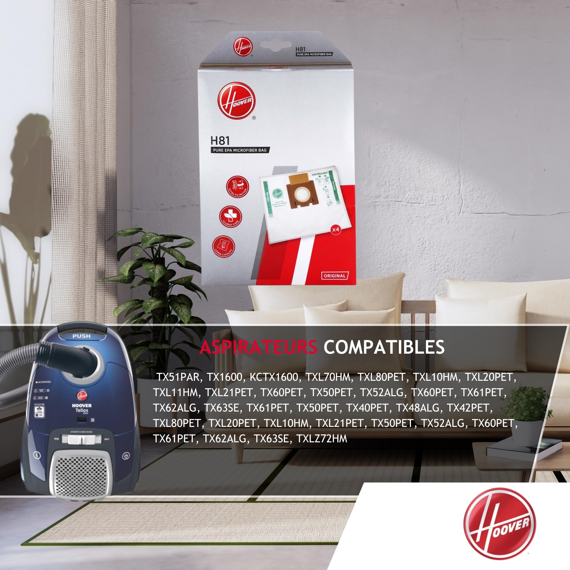 Sacs Aspirateur Hoover H30S - Lot De 5 - Anti-odeur Et Haute Filtration - Compatibles Multiple Modèles