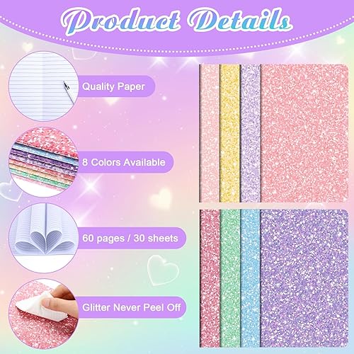 Miniatura 3 de Yexiya Paquete de 48 cuadernos con purpurina a granel de 8.3 x 5.5 pulgadas, paquete de 60 páginas, 30 hojas de tamaño A5, cuadernos de escritura de