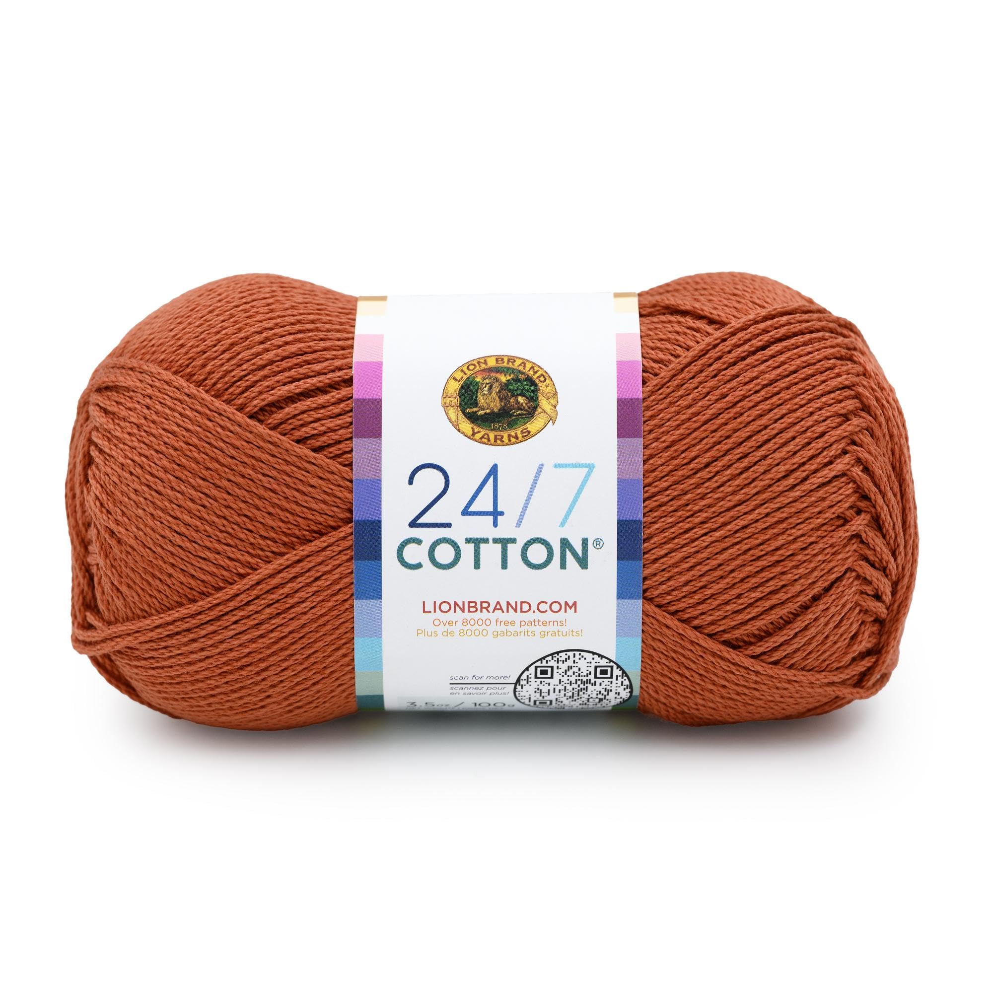 Lion Brand Yarn, 24/7 Cotton Mercerized Lightweight Yarn for Knitting, Crochet, and Crafts, Heatwave, 1 Pack, 185 Yards of Natural Fiber for Breathable Tops, Durable Bags, and Easy-Care Dish Cloths