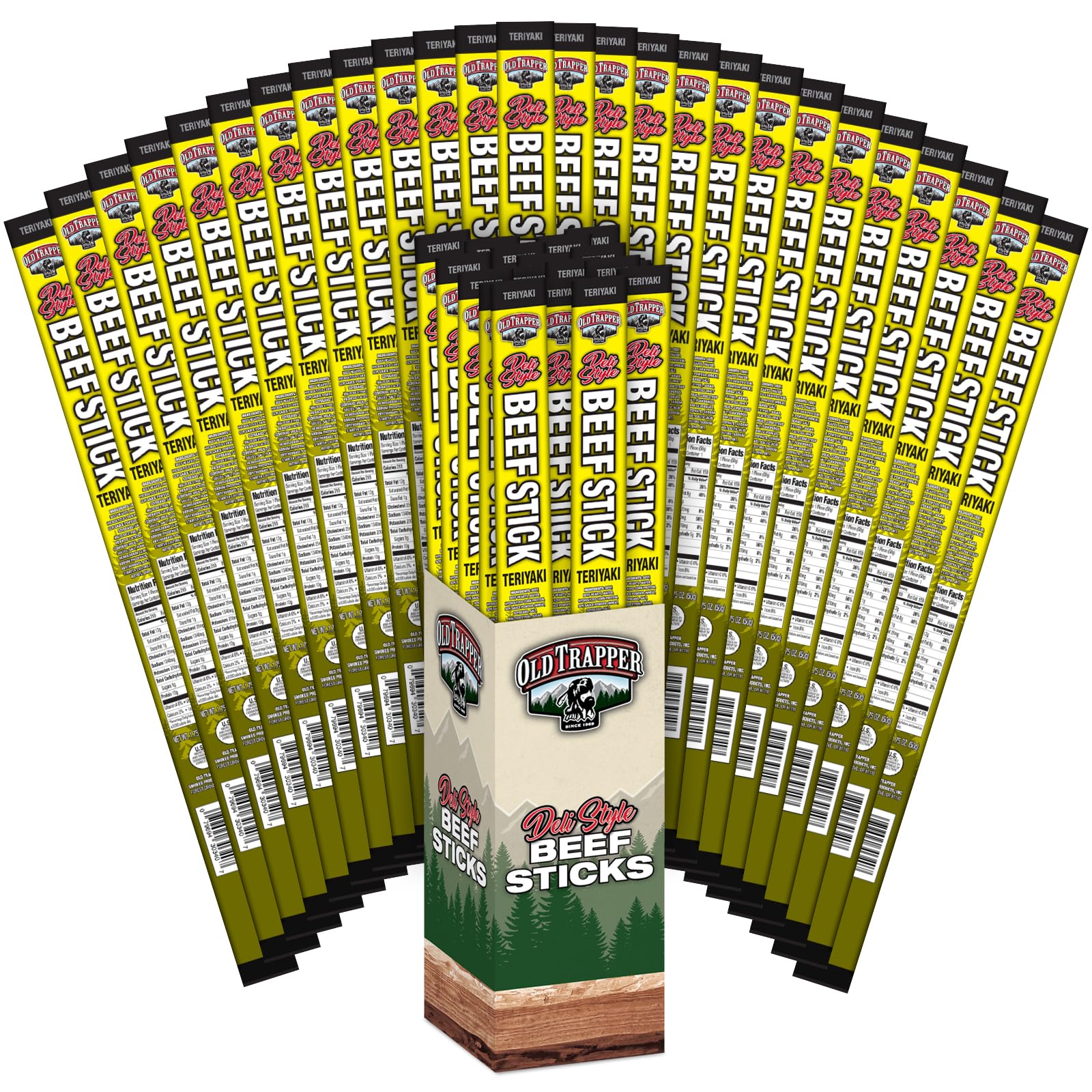 Old Trapper Deli-Style Sausage Sticks, Teriyaki Flavor, 1.75-Ounce Individually Wrapped Packages, 10 Grams of Protein per Serving (Pack of 26)