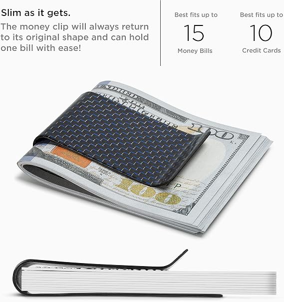 SERMAN BRANDS Carbon Fiber Money Clip for Men Slim RFID Money Clip Wallet, Minimalist Front Pocket EDC Wallet Cash Holder & Credit Card Holder -100% Real Carbon Fiber Wallet