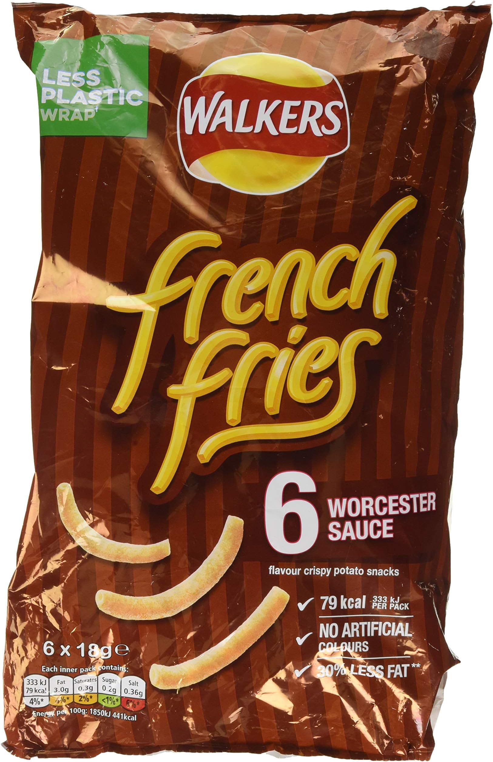 Walkers French Fries Worcester Sauce Multipack Snacks Crisps 6x18g