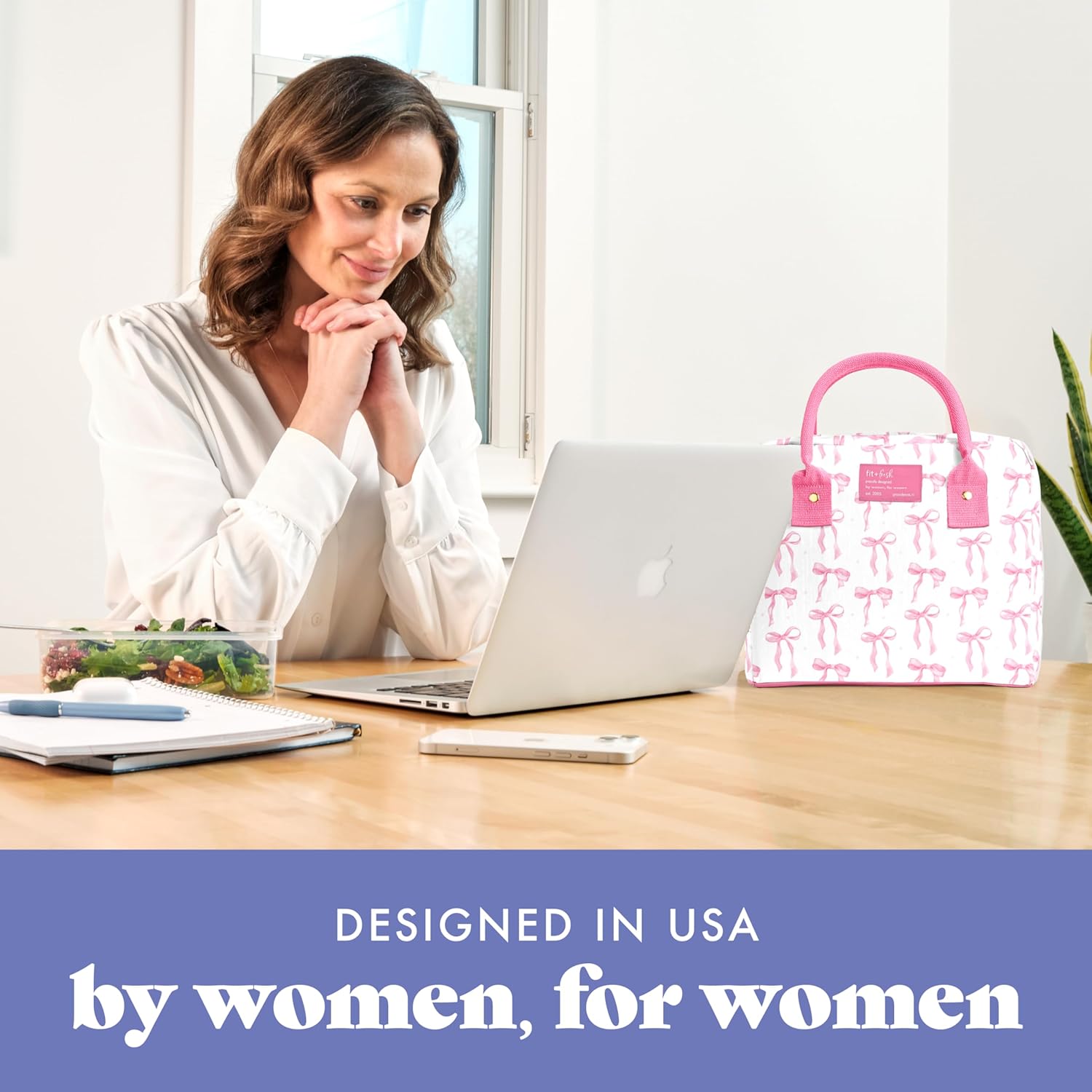 Fit & Fresh Bloomington Lunch Bag for Women - Insulated Large Lunch Box for Work with Containers, Leak-Resistant, Stain-Resistant, Zipper Closure, Pink Bows - Image 6