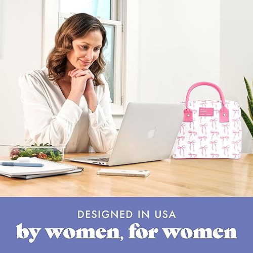 Miniatura 6 de Fit & Fresh Bloomington - Lonchera grande térmica para el trabajo, con contenedores, resistente a las manchas, con cierre, estampado de lazos rosados