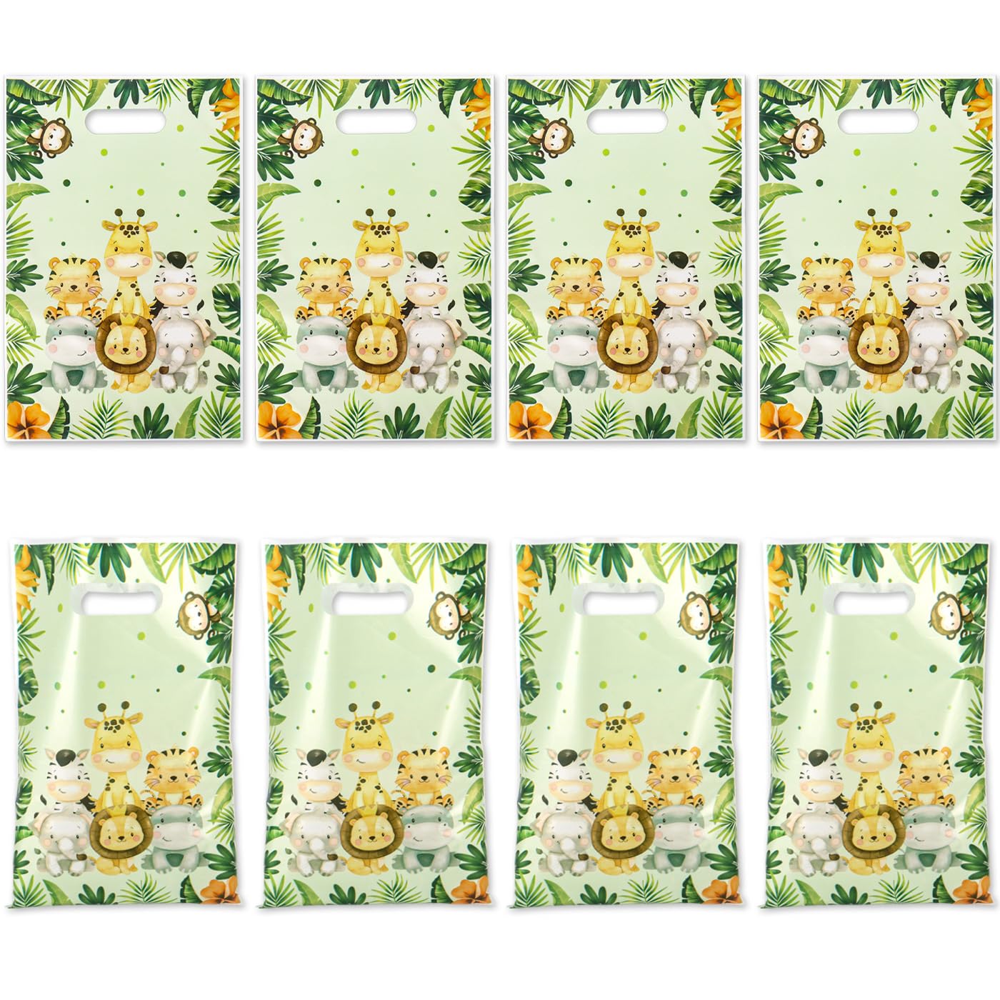 Wznnlt 50pcs Jungle Safari Animal Party Bags for Kids, Plastic Gift Bags Bulk for Birthday Baby Shower Graduation Anniversary, 16.5x25cm