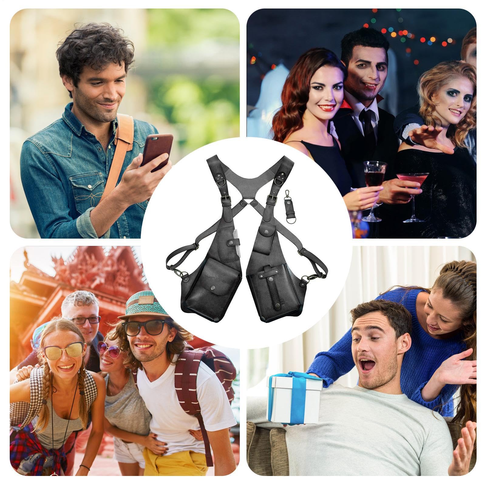 Arnés antirrobo para hombre de piel, arnés antirrobo de piel, bolso de hombro medieval con antebrazo, funda para teléfono móvil para hombres y mujeres, cartera ajustable de piel sintética