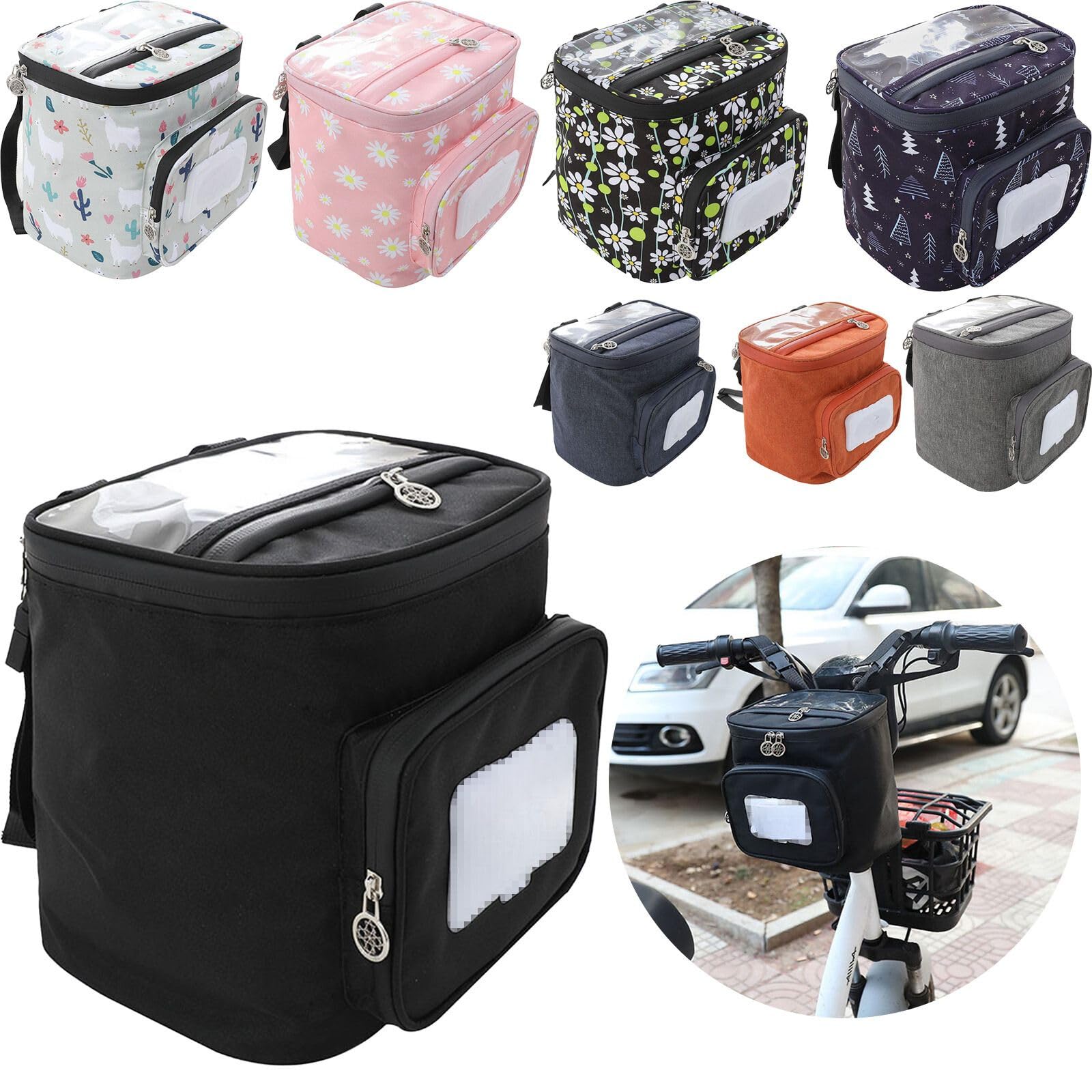 Boxonly Electric Scooter Handlebar Bag - Waterproof Storage Pouch with Phone Holder, Adjustable Straps, Black, 8.3"x7.5" / 21x19 cm