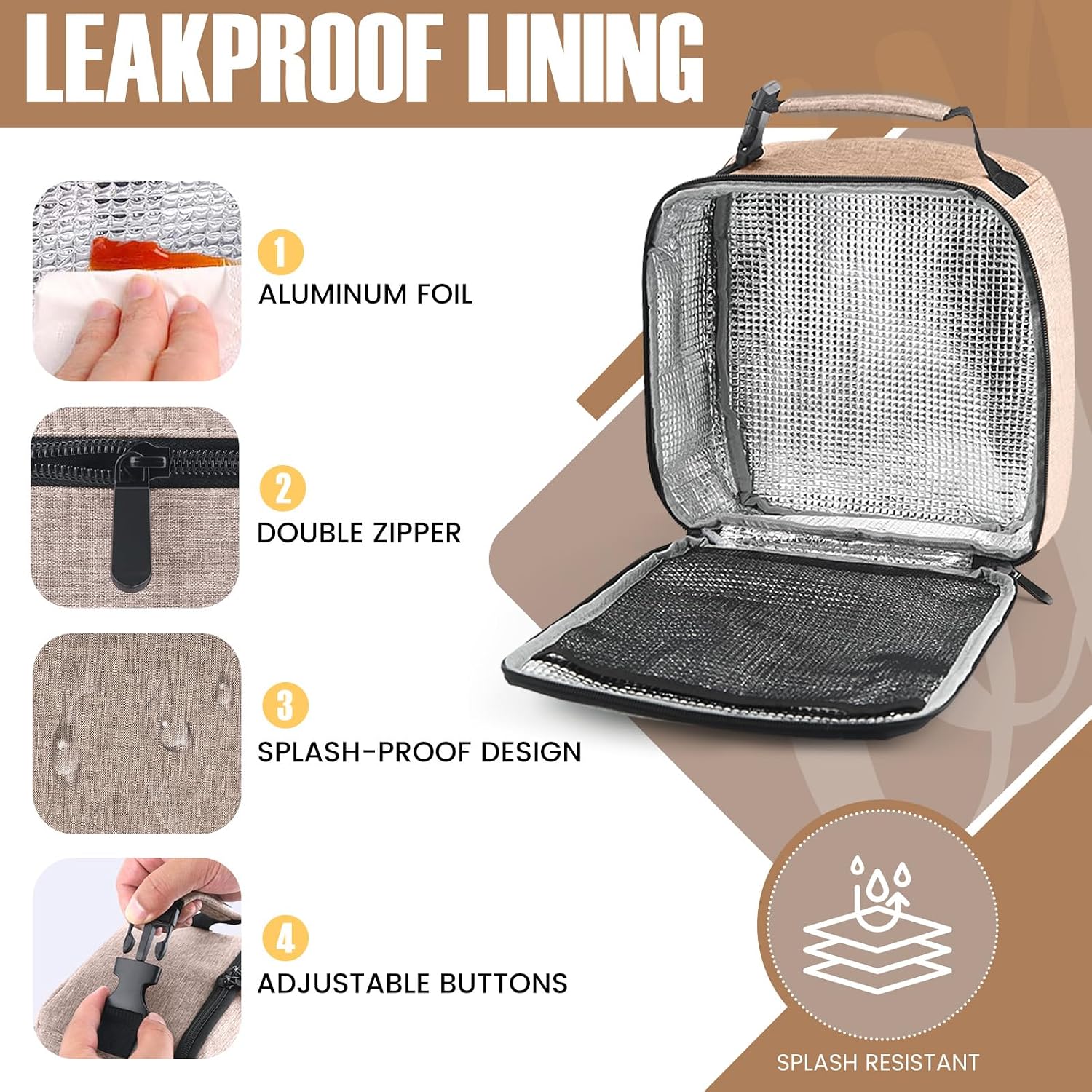 Lunch Bag for Men/Women, Reusable Lunchbox for Adult, Small Insulated Lunch box, Lunch Tote Bag for Office, Work, Picnic - Khaki image 4