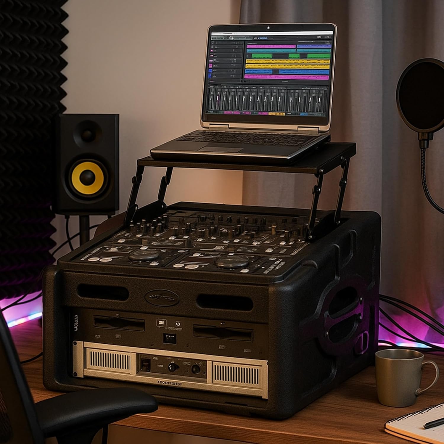 SKB Retractable Audio Video Shelf Mount for Studio Music Equipment Storage, Rack Mount System for 8U Slant AV Racks and Stands, Black