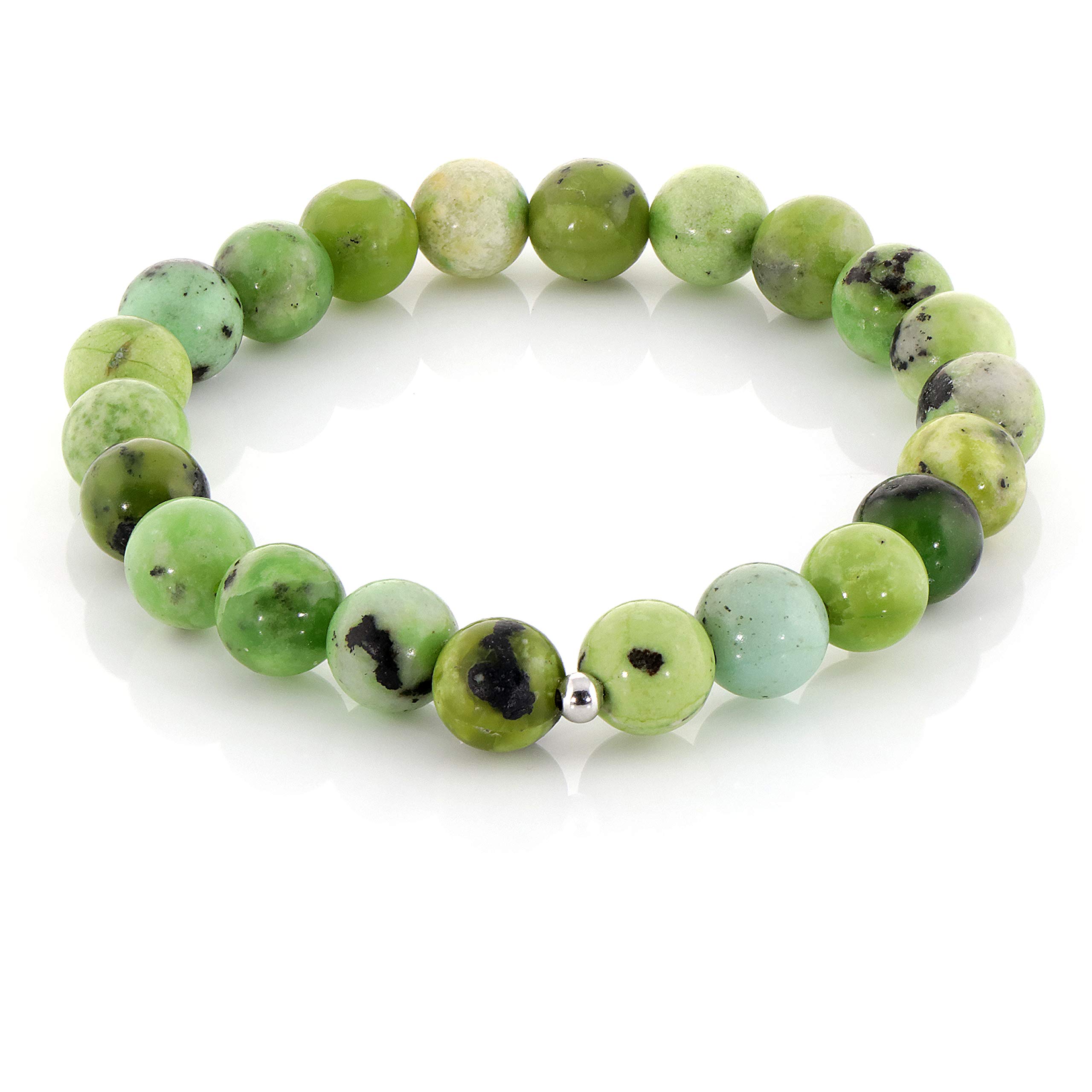 Braccialetto Elastico In Pietra Naturale Verde Serpentina Con Sfera In Argento 925 – Gioiello Fatto A Mano