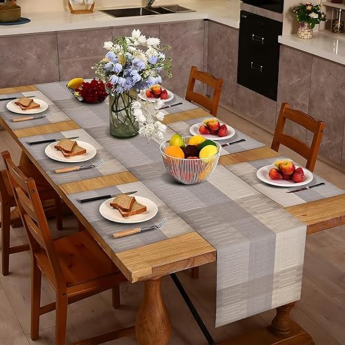 Miniatura 2 de Aofmee Juego de 6 manteles individuales lavables y resistentes al calor con camino de mesa, manteles individuales de vinilo tejido, resistentes a
