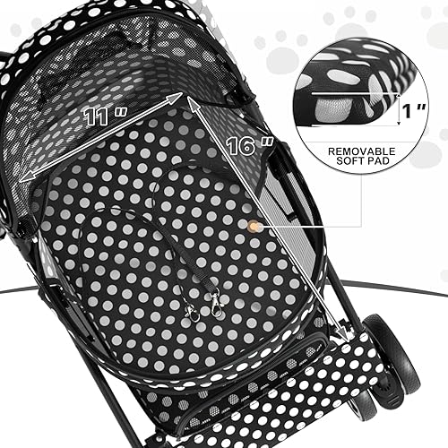 Miniatura 7 de MoNiBloom Cochecito para mascotas de 4 ruedas, fácil de plegar con forma de paraguas para perros y gatos, con bolsa de almacenamiento y malla