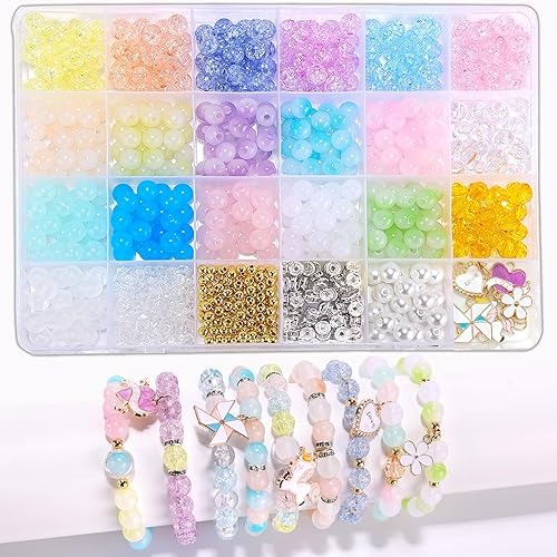 Enjoymade Kit de fabricación de pulseras de cuentas de vidrio de color transparente, bonito collar para niñas, joyería de cuentas de burbujas de