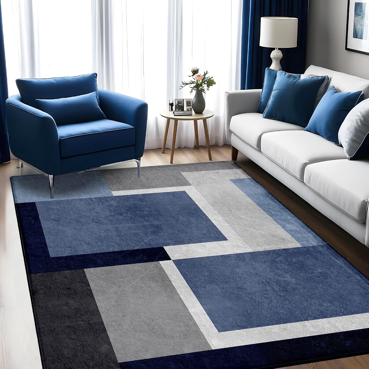 Photo 1 of AICLIV Abstract Geometric Area Rug, 5x7 ft Blue Grey
