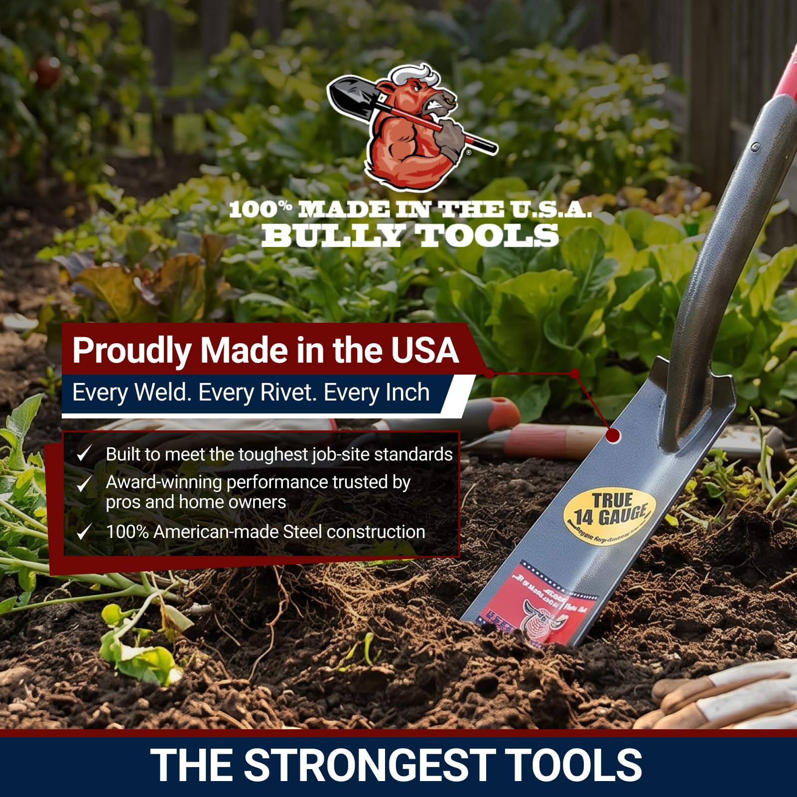 Bully Tools 92719 3 pulgadas mango largo trinchera pala con mango de fibra de vidrio