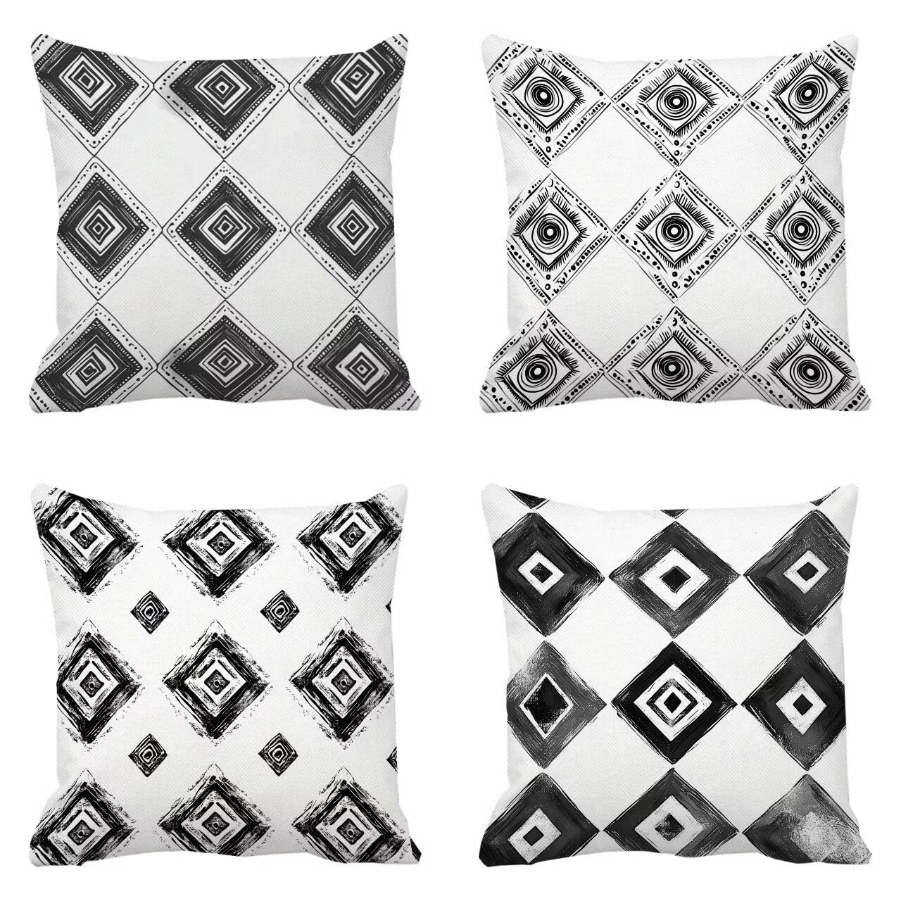 Coussin canape noir et blanc geometrie lot de 4 housses 30x30 cm imperm-240
