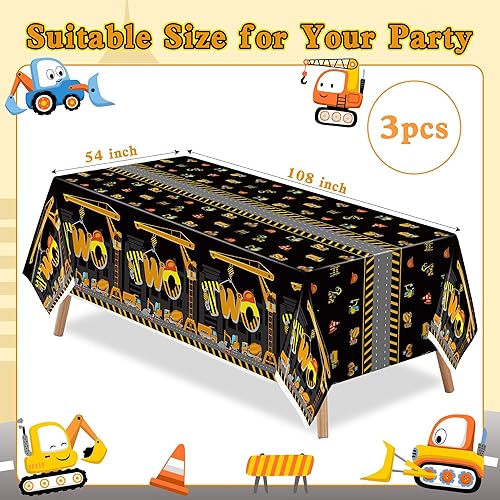 Miniatura 2 de 3 manteles de plástico para fiestas de cumpleaños de construcción para niños de dos años de segundo cumpleaños, suministros de fiesta desechables