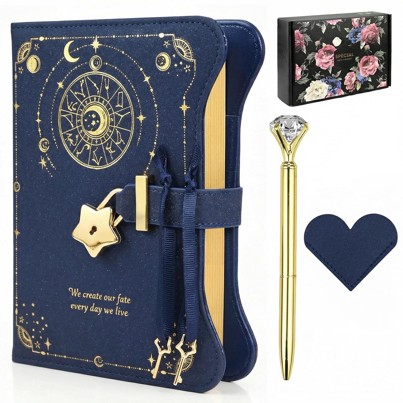 twirush Diary with Lock for Girls and Women, Lockable Kids Diary, A5 PU Leather Notebook, 360 Pages Journal with Lock, Keys and Gift box, lockable Secret Diaryfor Girls Ages 8-14 (Dark Blue) — image 1