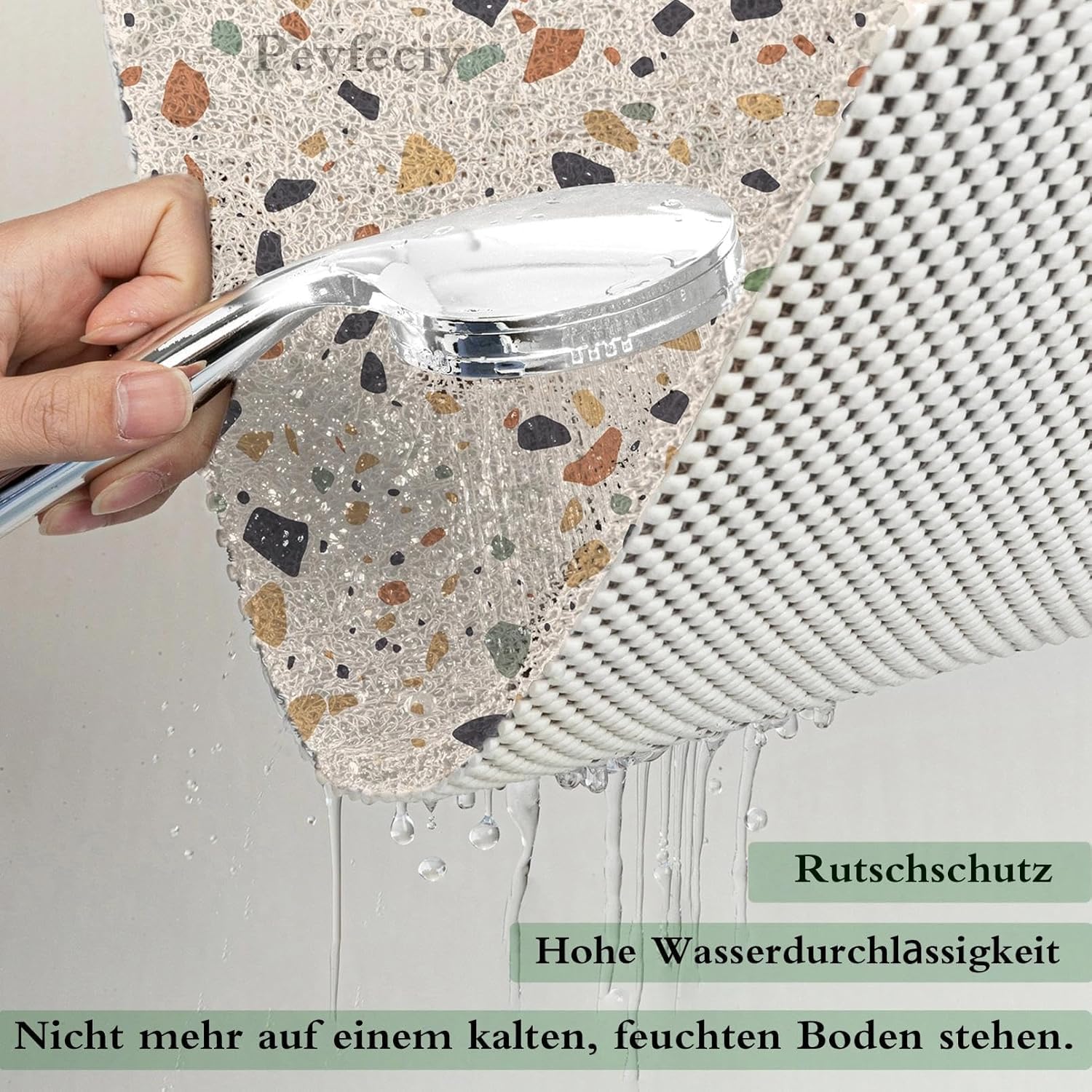 Badematte rutschfest 60x80 cm Duscheinlage rutschfest Duschmatte mit Fliesenmuster Weich Komfort PVC Antirutschmatte dusche mit Ablauflöchern,Hohe Wasserdurchlässigkeit,für Nassbereiche