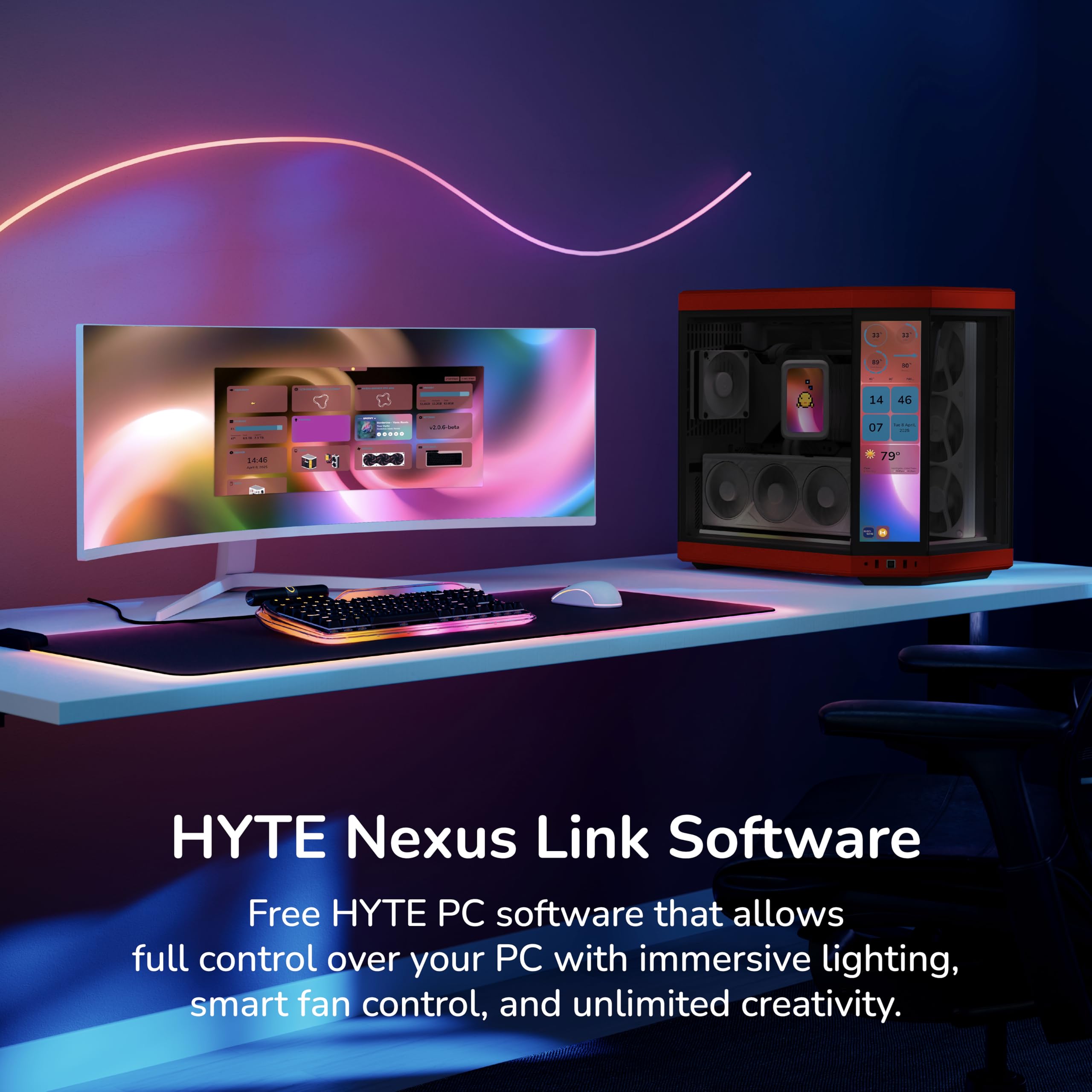 Hyte Y70 Touch Infinite Dual Chamber ATX Mid Tower Modernes ästhetisches Gehäuse mit integriertem 2,5K LCD-Touchscreen - Black Cherry