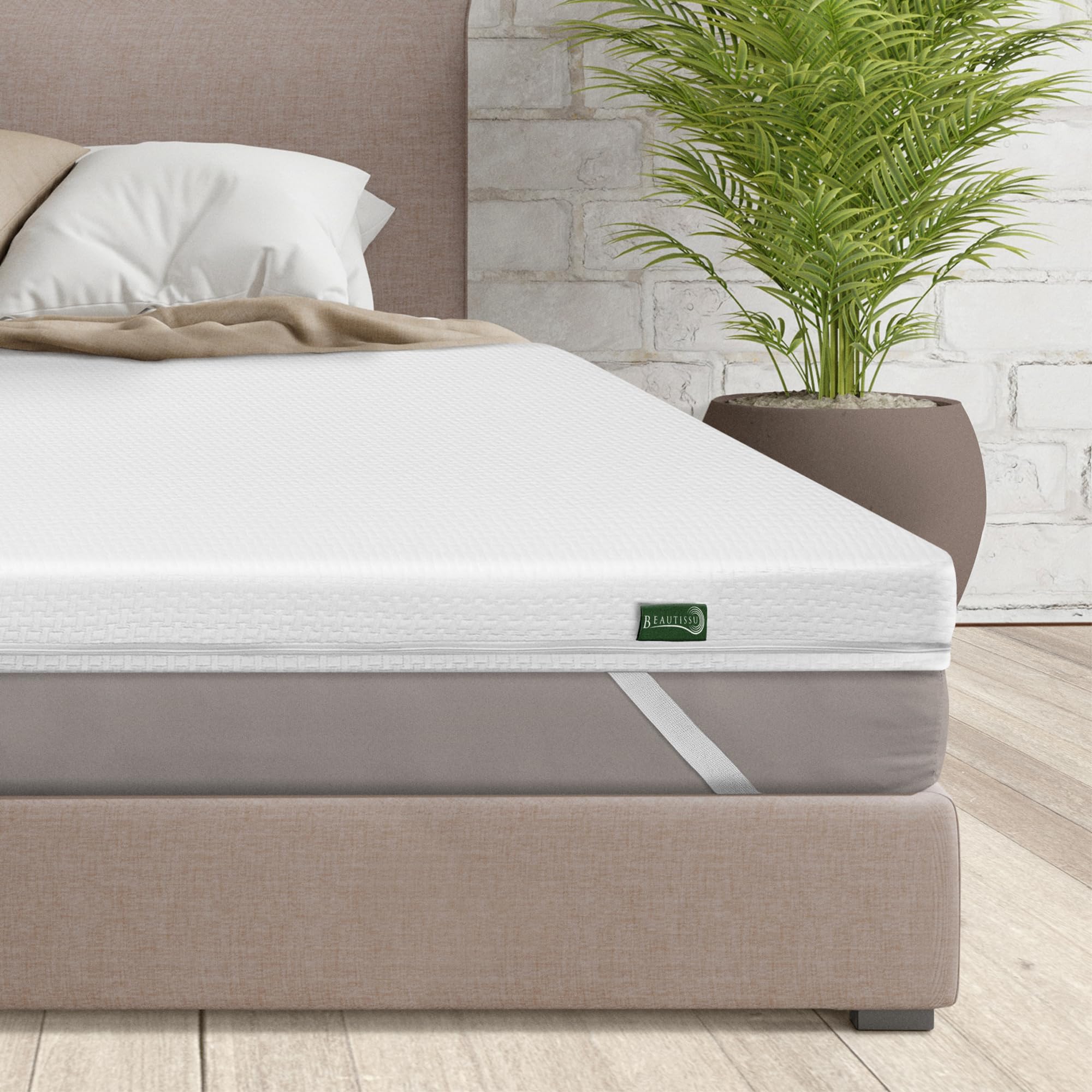 Beautissu Topper Materasso Traspirante 180x200 cm BeauNuit GT – Coprimaterasso Schiuma Visco Gel Spessore 5cm & Rigidezza H2 – Correttore Materasso Matrimoniale Antiscivolo per Materassi alto 30 cm