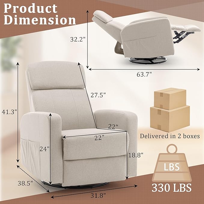 Sillón Reclinable Eléctrico Beige Giratorio Mecedora miniatura 2
