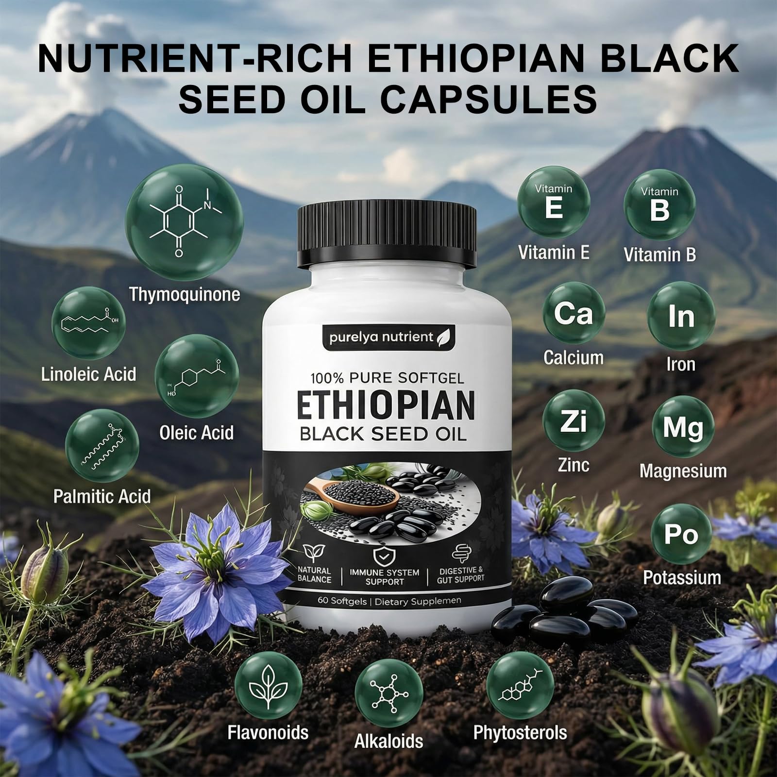 Ethiopian Black Seed Oil Capsules,Purely Nutrient Black Cumin Seed Oil from Nigella Sativa, Non-GMO Black Seed Oil Supplement Organic Cold Pressed, Easy-to-Swallow Softgels for Daily Wellness (2 Pack) — view 8