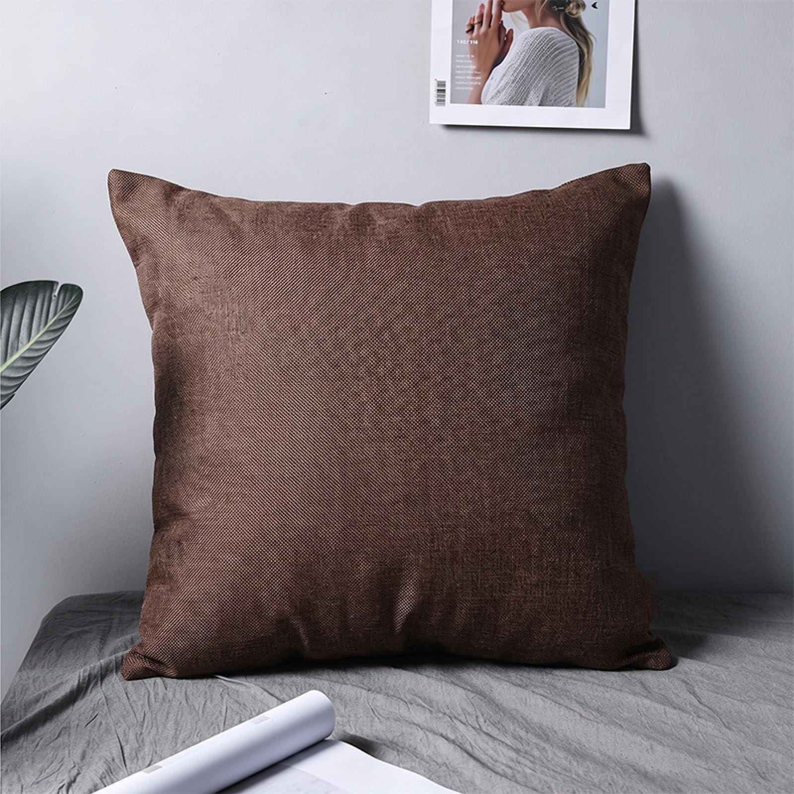 Generisch Kissenbezug Wäsche Braun 65x65 cm Reißverschluss verstecken | Kissenbezüge Dekokissen Outdoor Kissenbezug Pillow Cover für Sofa Schlafzimmer Auto Kissenhülle Breathable Cushion Covers