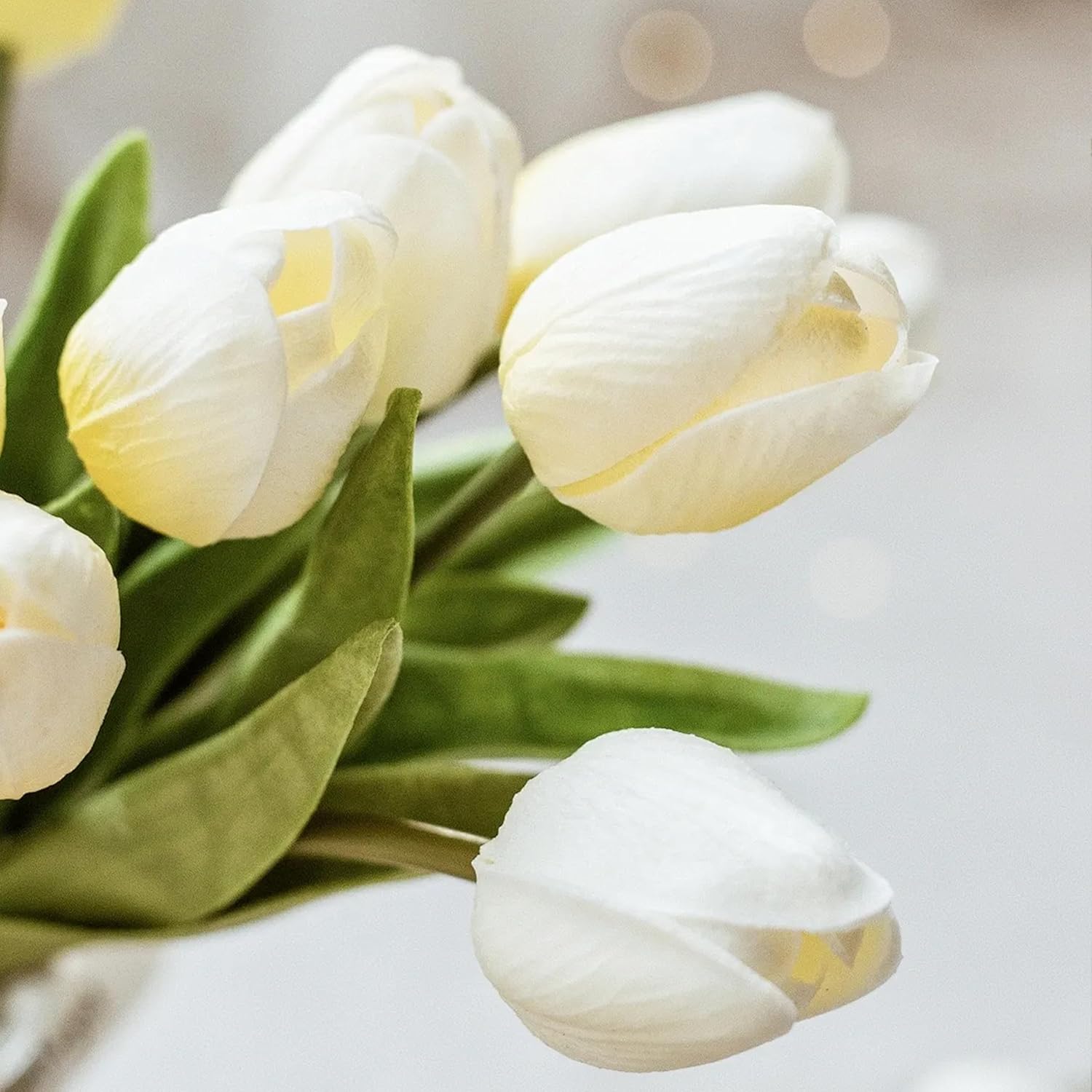 20pcs White Artificial Tulip Fake Flower 12.9 Inch Spring Mother's Day Easter Gift for Home Kitchen Wedding Decoration - Image 4