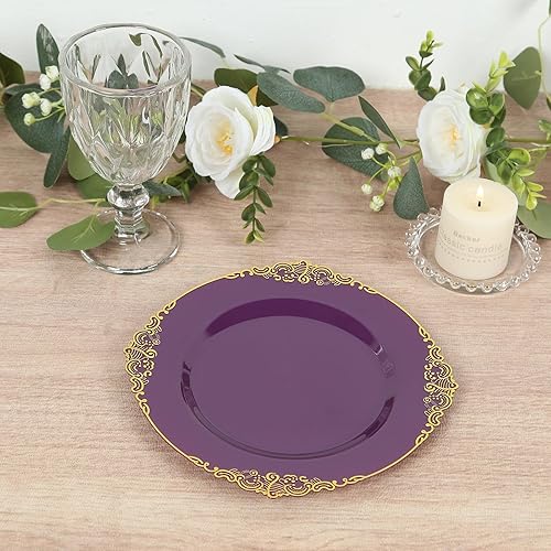 Miniatura 129 de Efavormart - Paquete de 10 platos llanos redondos de plástico de 10 pulgadas en verde salvia vintage, platos desechables barrocos en relieve