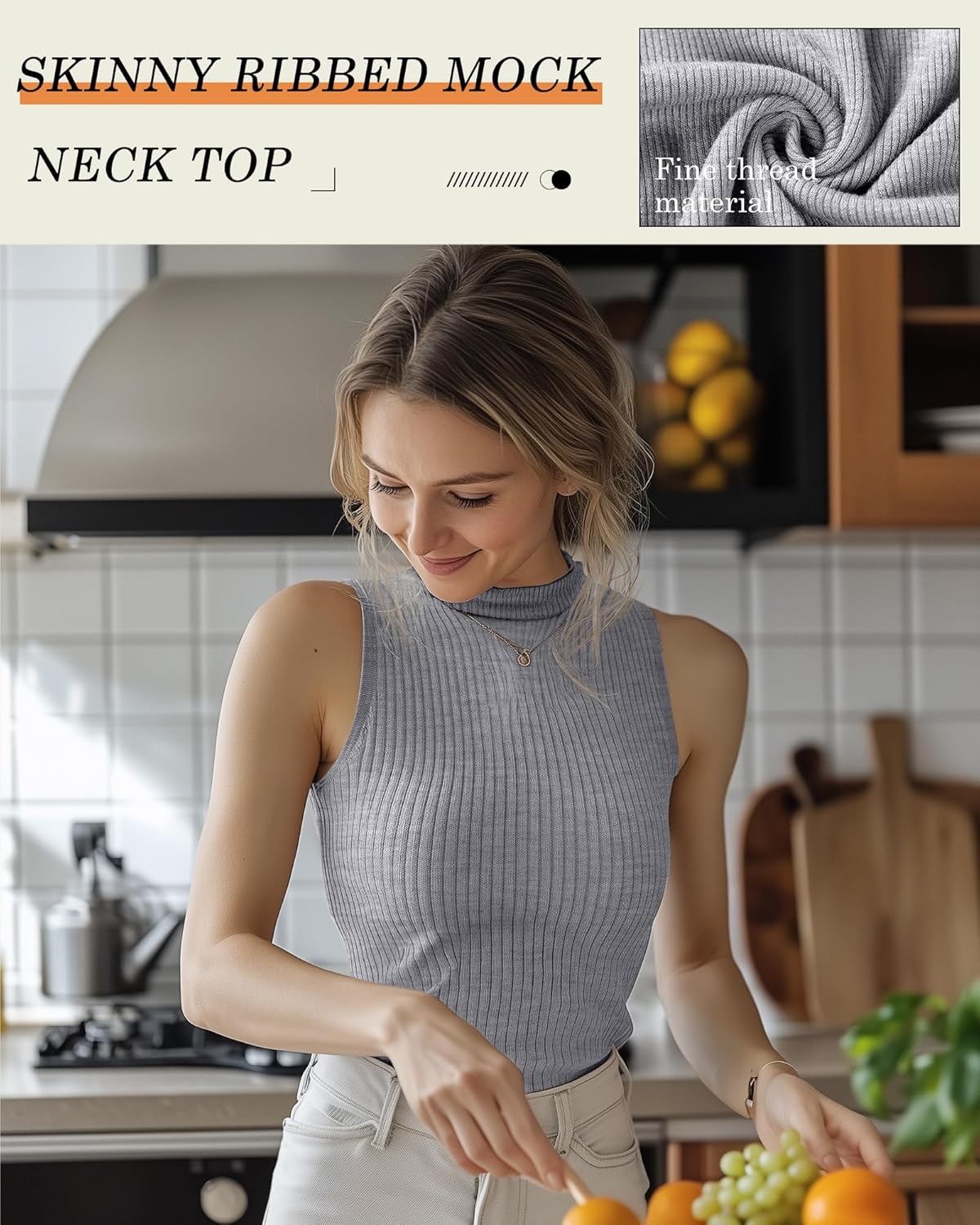 3 Pack Women's Sleeveless Mock Turtlenecks Shirts, Ribbed Stretch Slim Fitted Tank Top Basic Lightweight Bustier Tee - Image 4