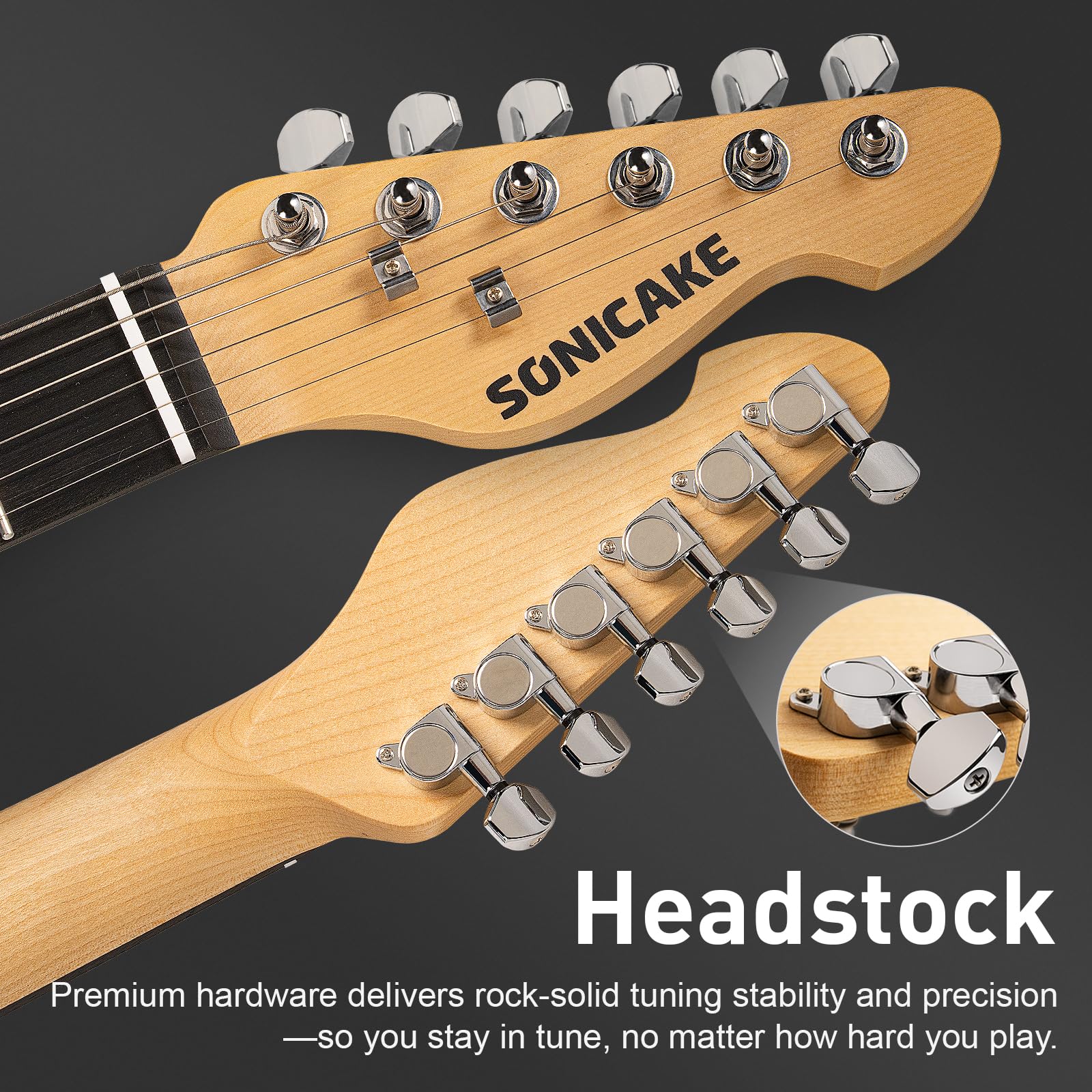 SONICAKE Guitare Électrique 39" Taille Standard avec Micros Classiques SSS, Corps Léger, Tremolo, Frettes Lisses et Truss Rod Réglable QGT-10 (Noir)