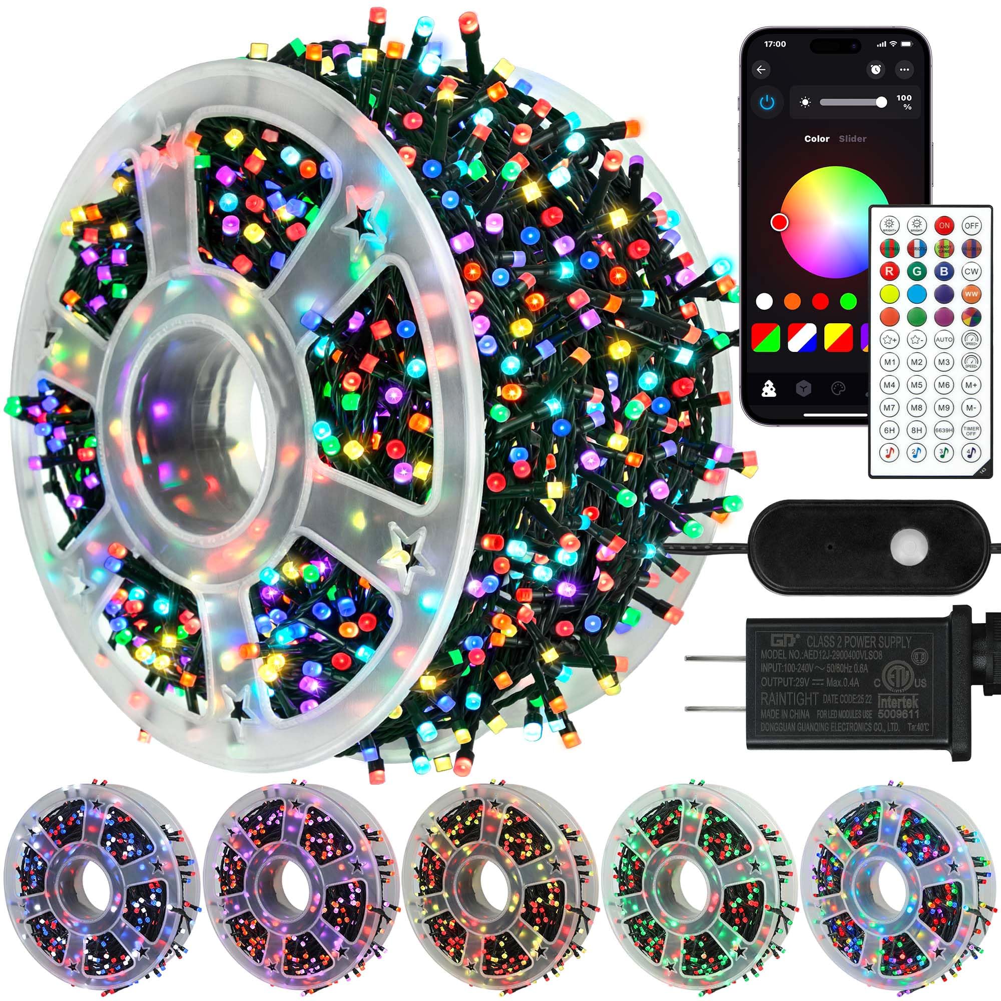 164 FT 500 LED Christmas Lights Outdoor, RGB Color Changing Lights with Remote & APP Control, 9 Modes Plug in Green Wire Fairy Lights for Indoor