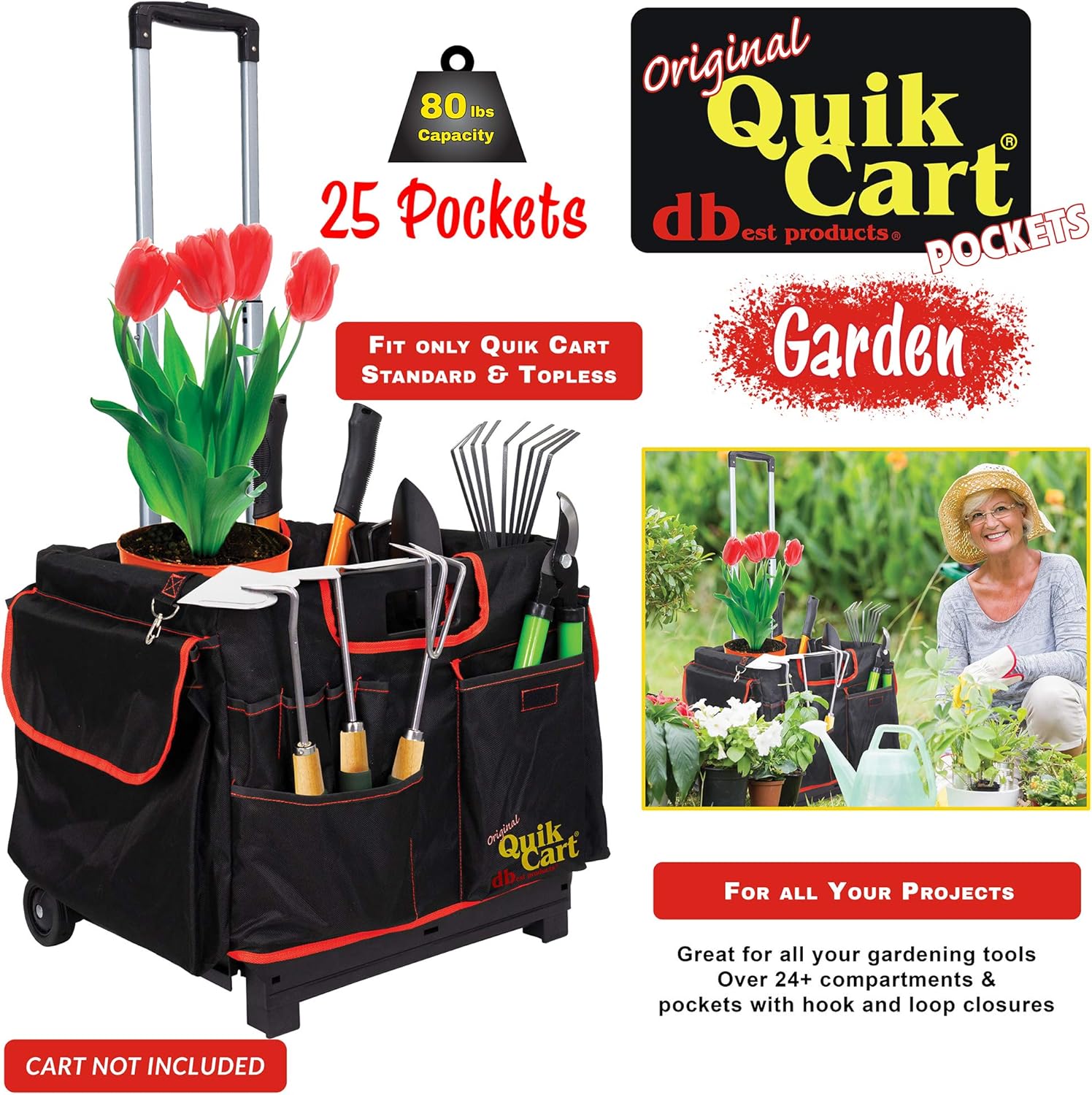 dbest Quik Cart Pockets, Black, Unisex, 20-Pocket Caddy for Easy Organization and Storage