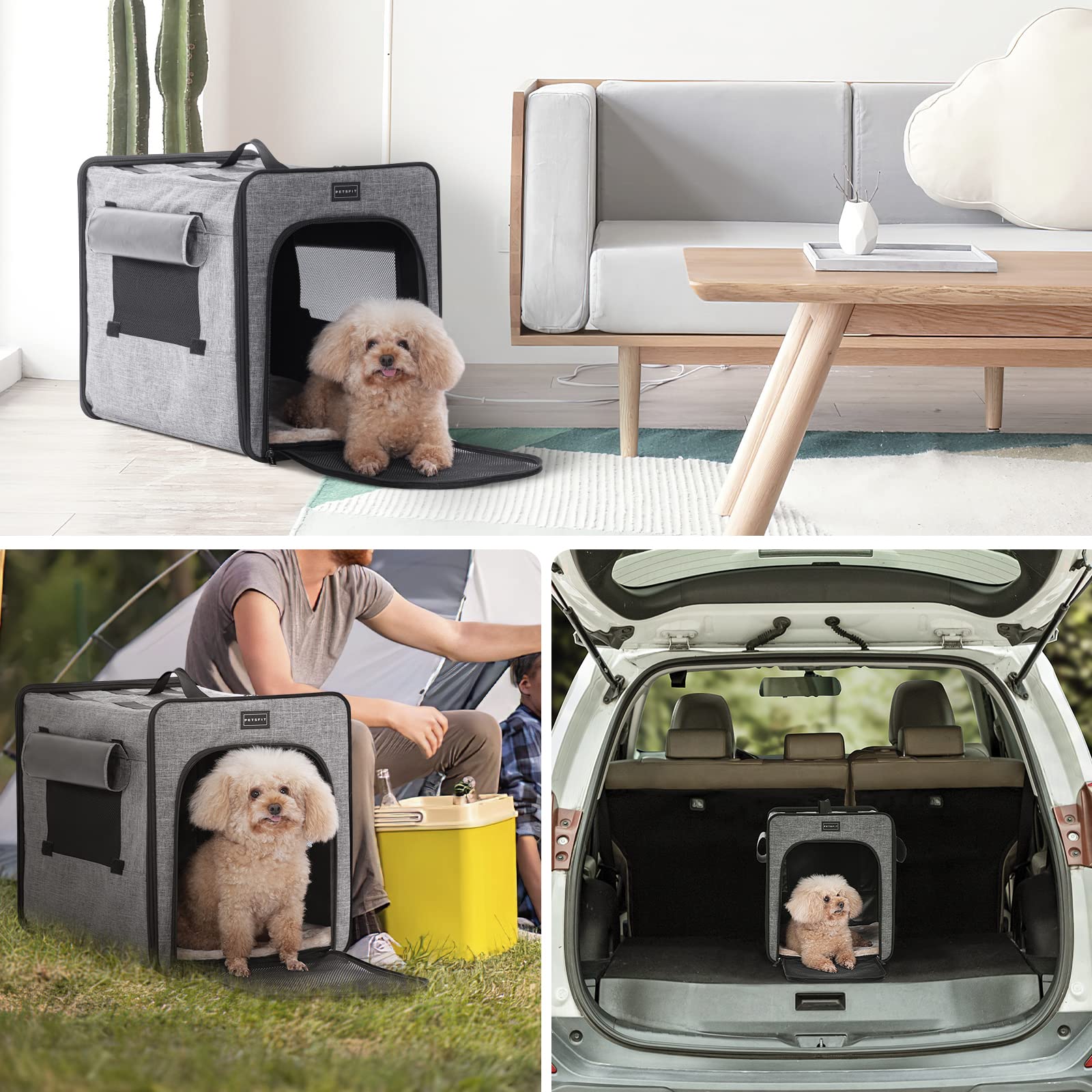 Petsfit Caisse de Transport pour Chien Pliable Sac pour Chien Chat Léger Caisse pour Voyage Voiture Boîte Oxford