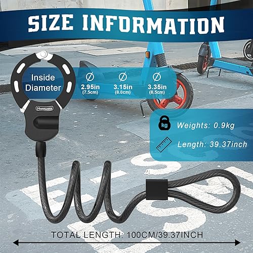 Miniatura 5 de Cerradura para scooter con bolsa, cerradura antirrobo de 39.37 pulgadas, cerradura para scooter eléctrico, accesorios para scooter eléctrico