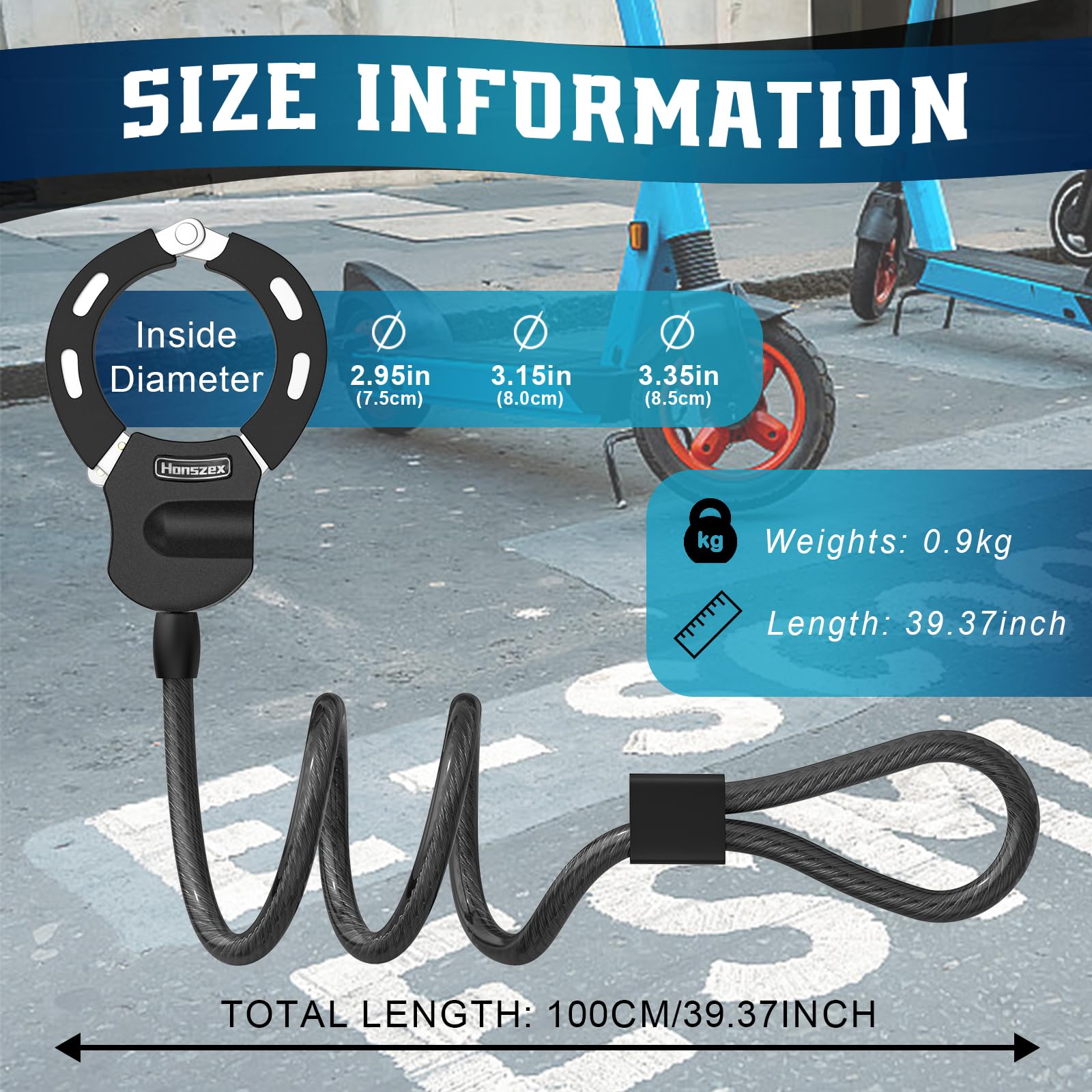 Lucchetto Monopattino Elettrico, Lucchetto Bici, Antifurto Monopattino Elettrico, Accessori Monopattino Elettrico, 31.8inch Serrature Antifurto per Bicicletta Elettriche, E Scooter