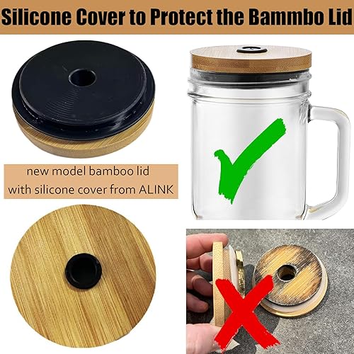 Miniatura 3 de ALINK Vasos de vidrio con tapas y pajitas, vaso de 24 onzas con asa, funda de silicona, puntas, cepillo, tazas de café helado reutilizables para