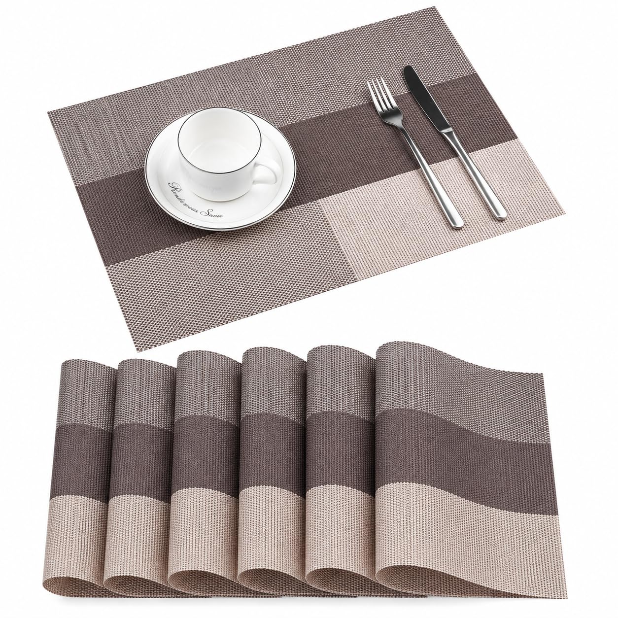 OXSAM Placemats, Heat Insulation Non-Slip Vinyl mats, Stain-Resistant Tablemats for Home and café Dining Table Décor (Taupe Brown, Pack of 6) — Amazon image 14