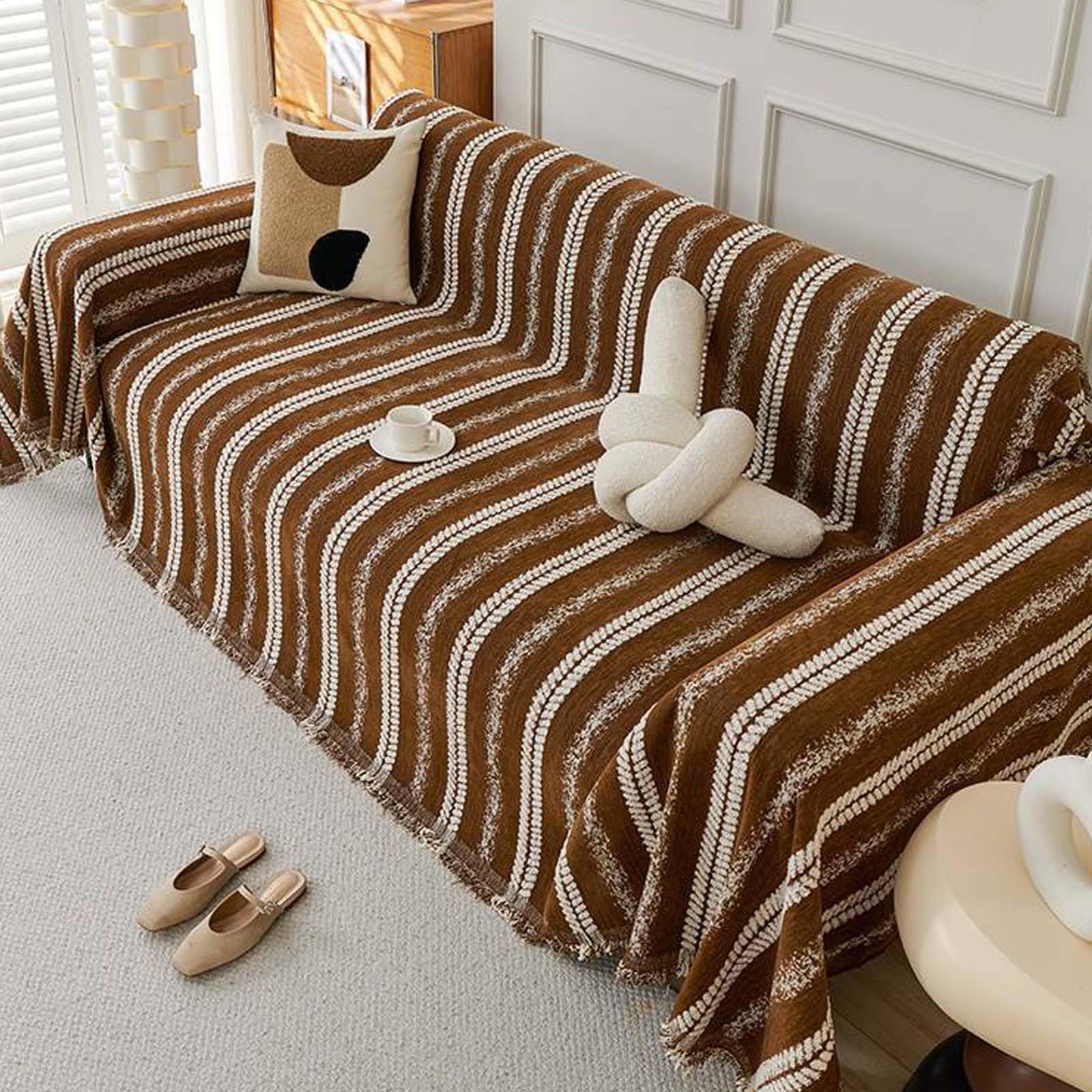 Housse de canapé en Chenille antidérapante marron 180x130 pour canapé modulable et animaux