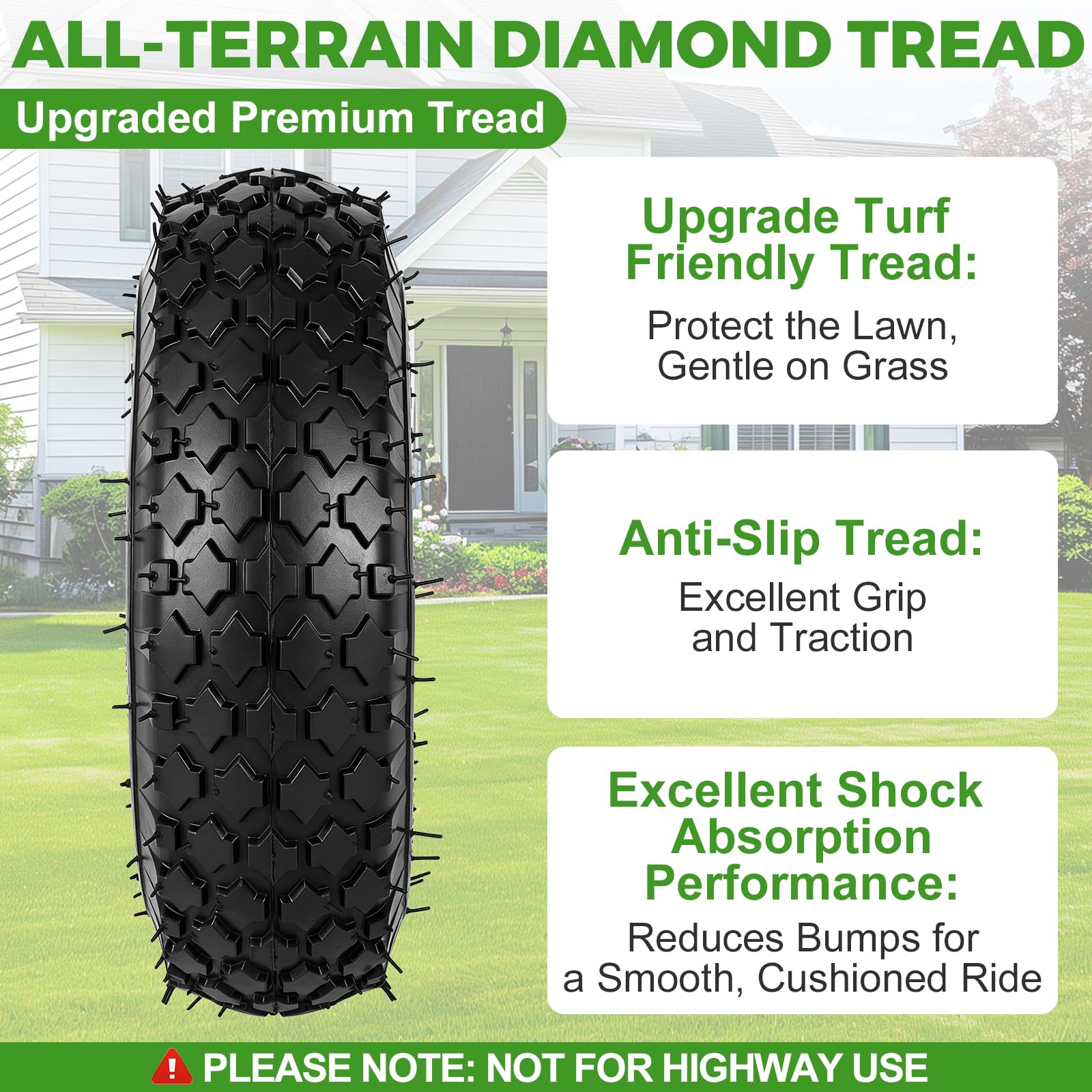 RRQ (2 Pack) 10" Pneumatic Tires, 4.10/3.50-4" Tire and Wheel (Yellow) — Amazon image 5