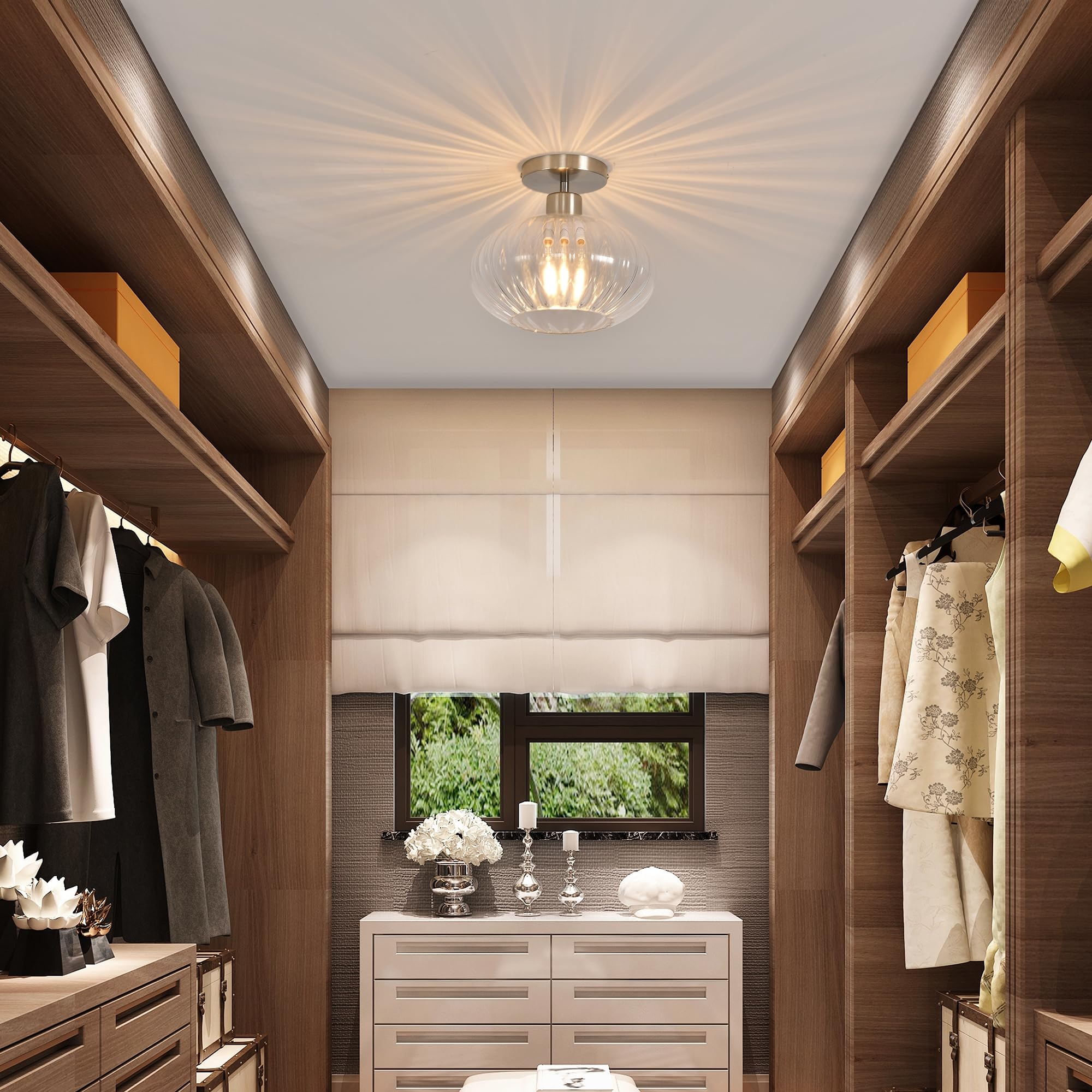 Pageone Plafoniere Corridoio Moderne in Vetro, Lampada da Soffitto a Sospensione con Paralume in Vetro Trasparente, E27 Lampadario a Plafoniera per Corridoio Ingresso Bagno, Senza Lampadina | Lampada da bagno E27 con paralumi in vetro trasparente, lampada