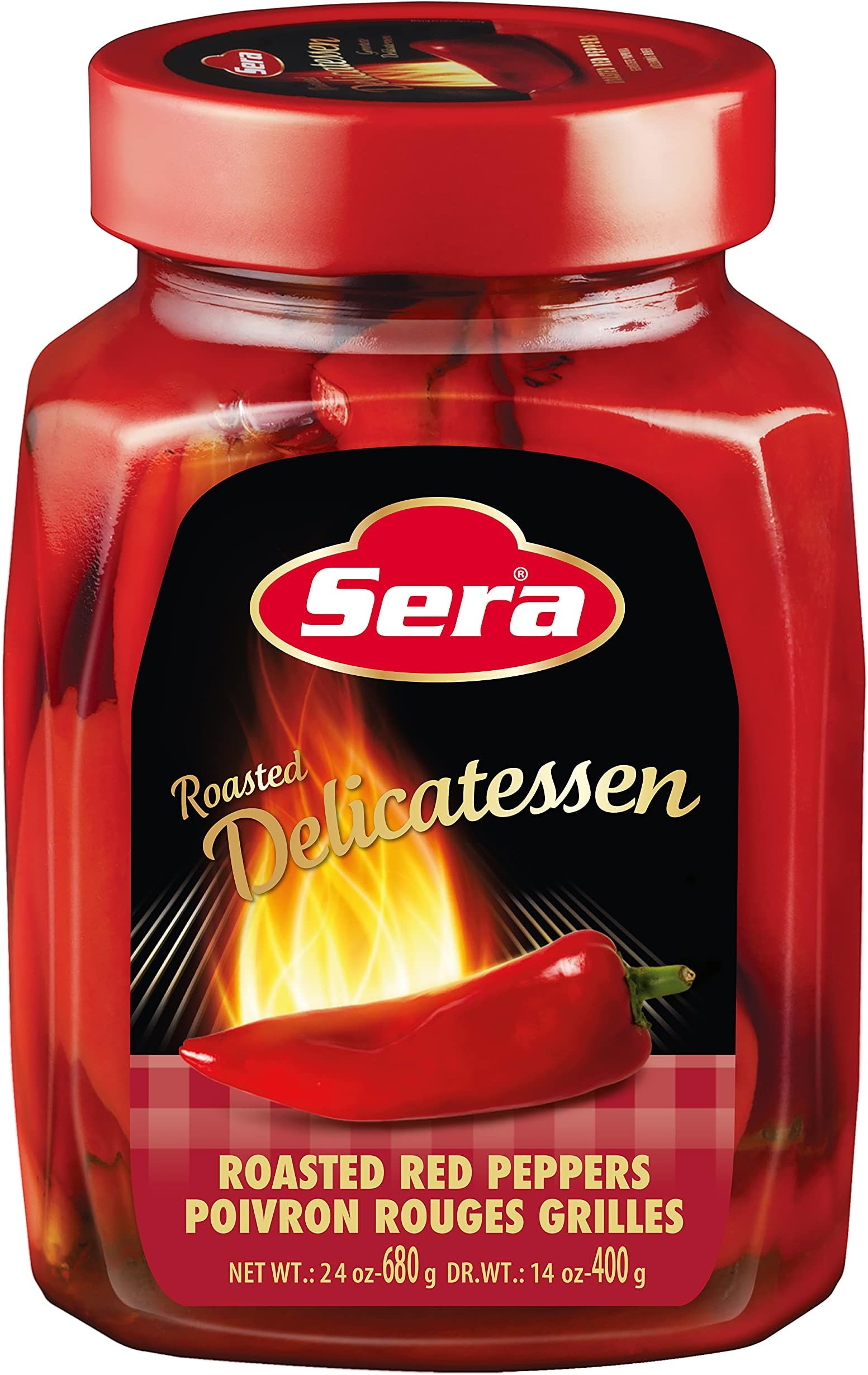 Sera Roasted Delicatessen Red Peppers 24 Oz | Smoky and Sweet Flavor | Add Smoky & Tangy Flavor to Any Dish | Excellent Addition to Sandwiches, Salads, Wraps and Burgers!