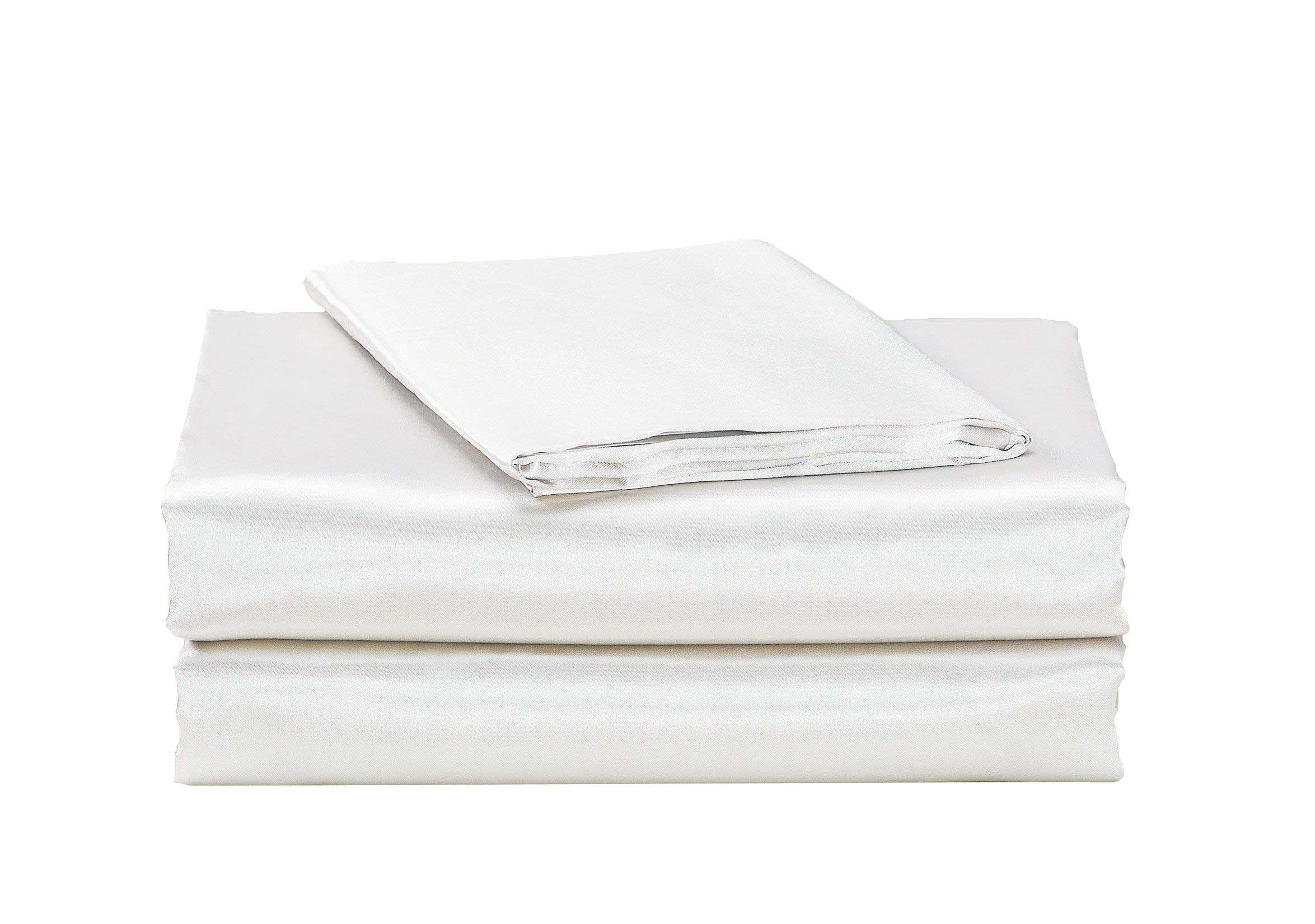 EliteHomeProductsEHP Super Soft and Silky Satin Sheet Set (Solid/Deep Pocket) (King, White)